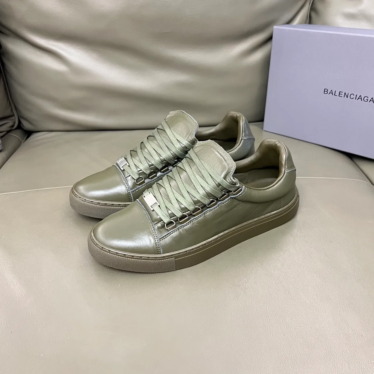 Balenciaga Le City Olive Green Leather Lifestyle Sneakers