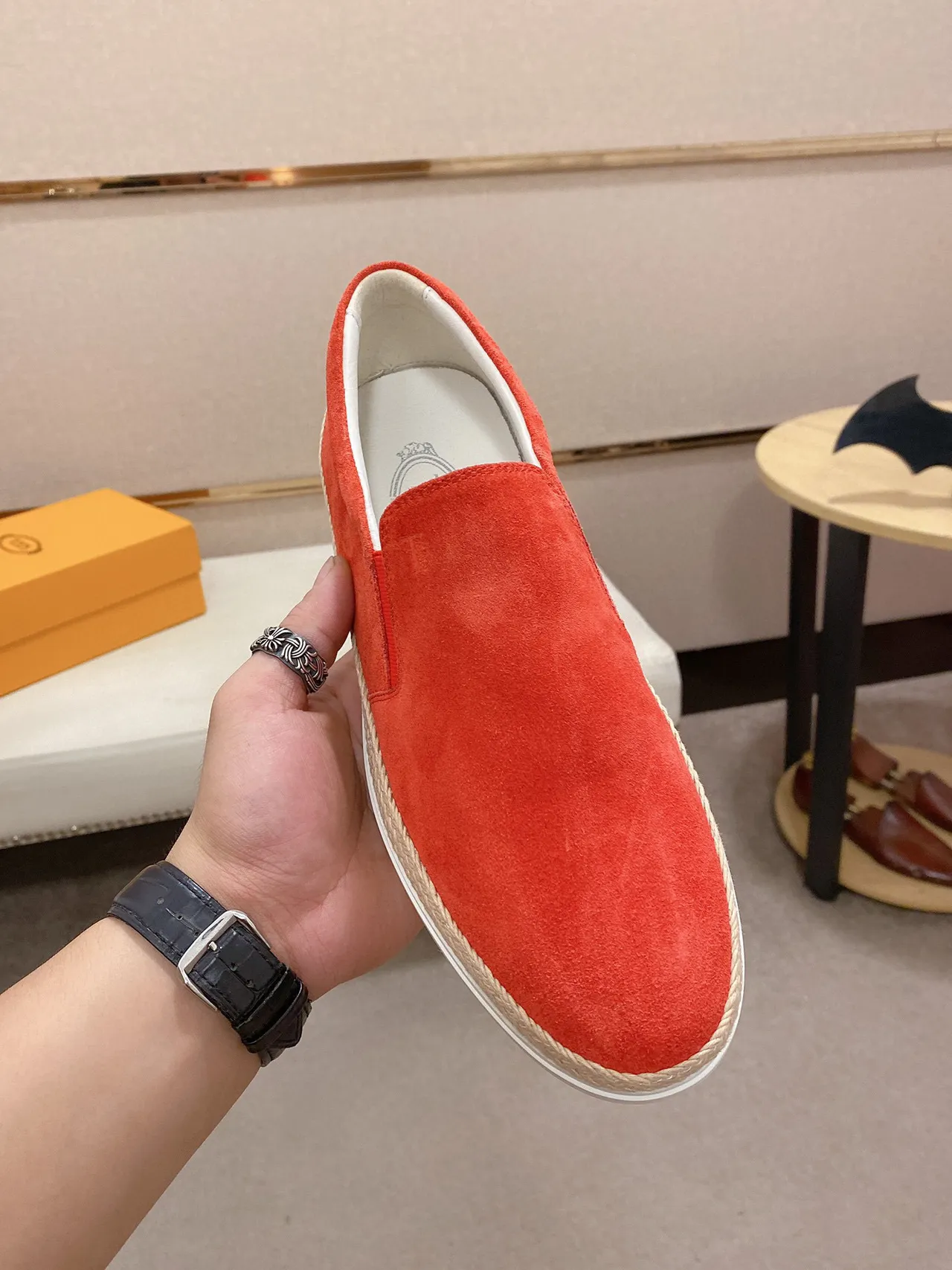 Coral Suede Slip-On Espadrille Boat Shoe