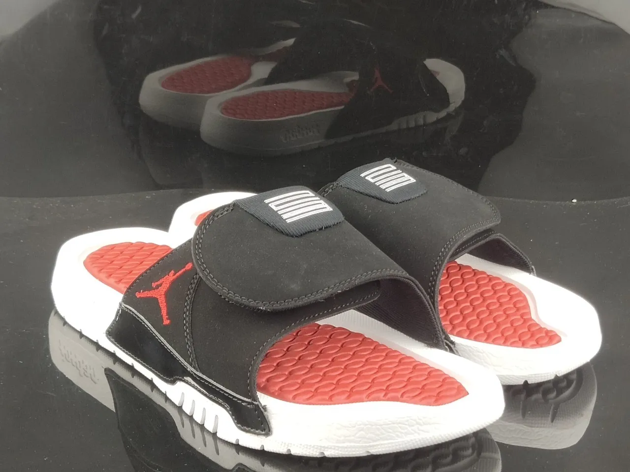 Air Jordan Slide Black White Red Suede Slipper