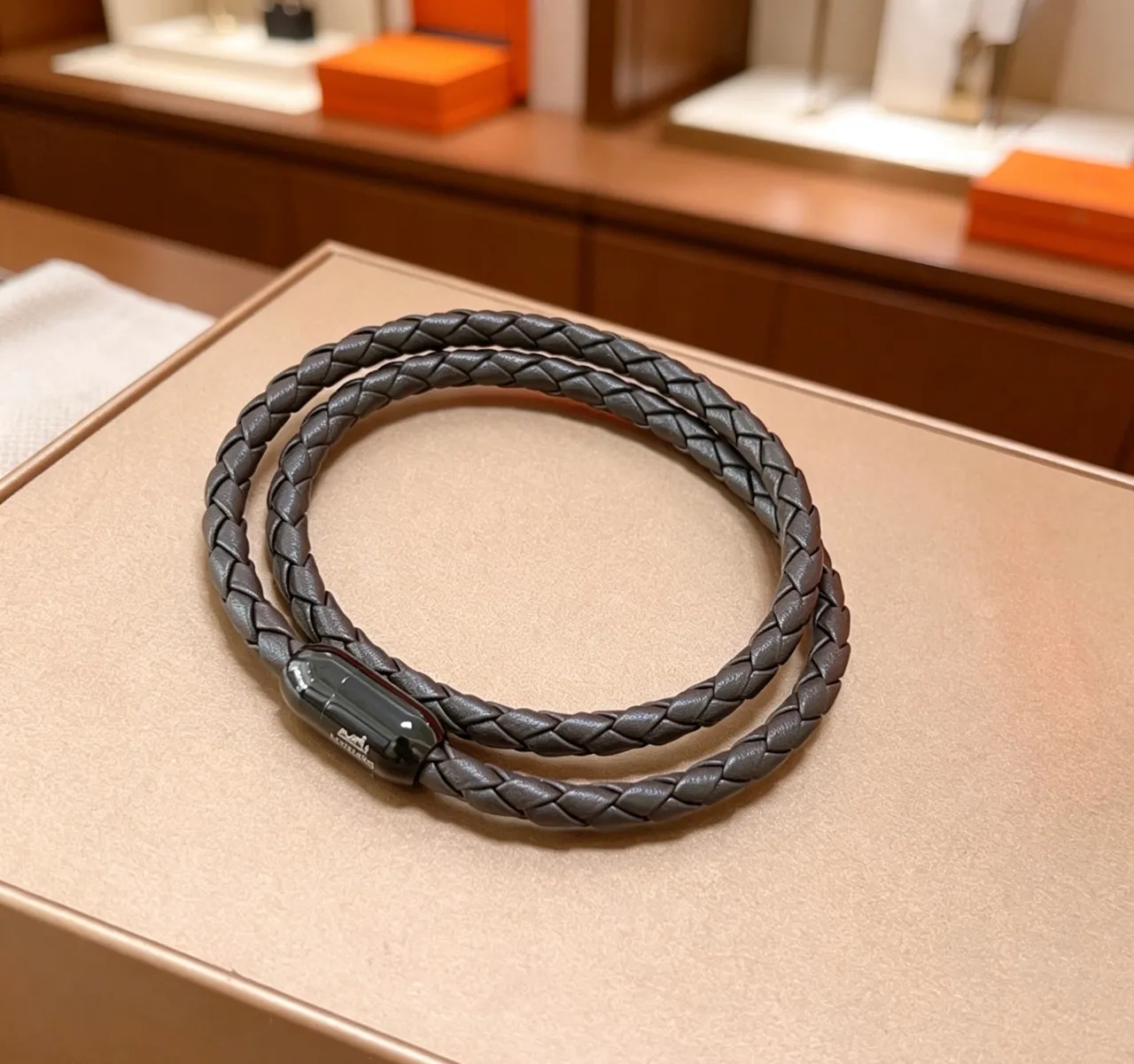 Hermès Braided Leather Black Bracelet