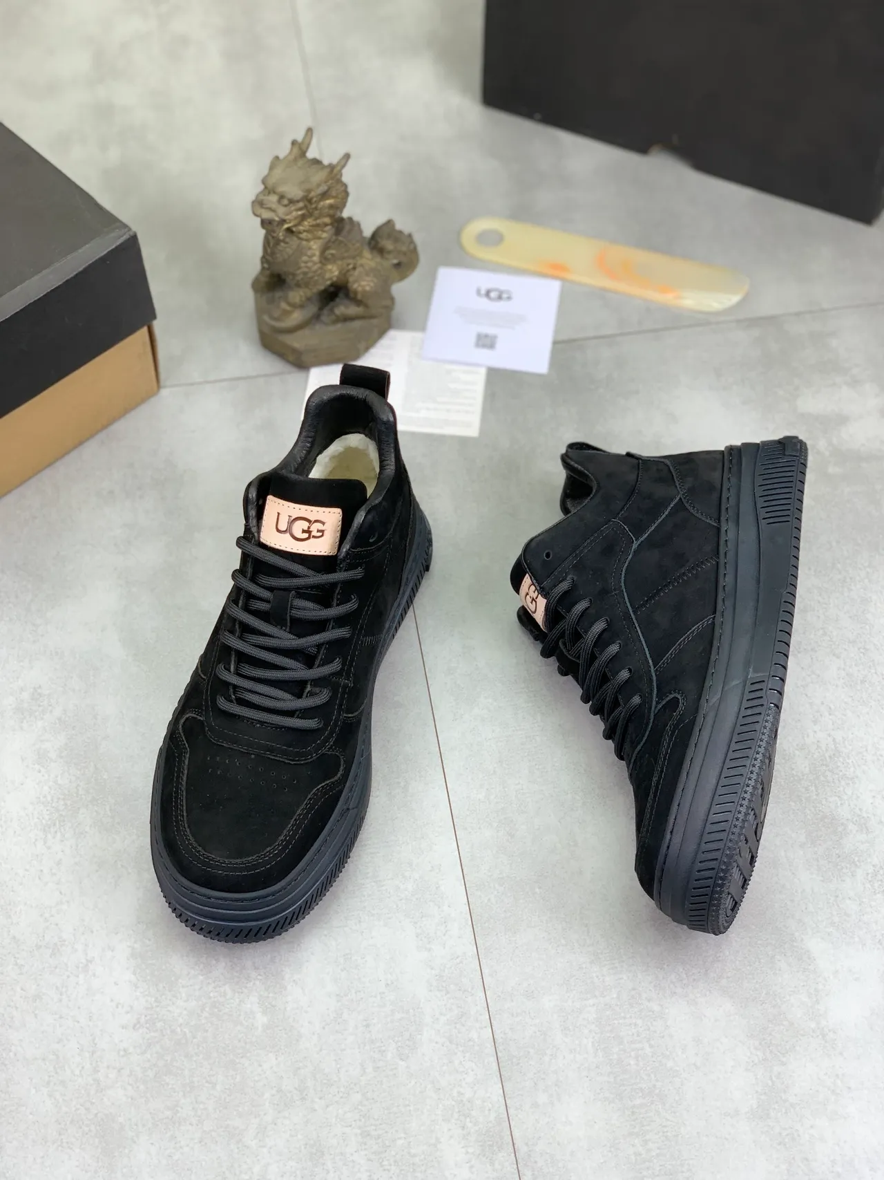 UGG Tasman Black Beige Suede Upper Platform Sole Lifestyle Sneakers
