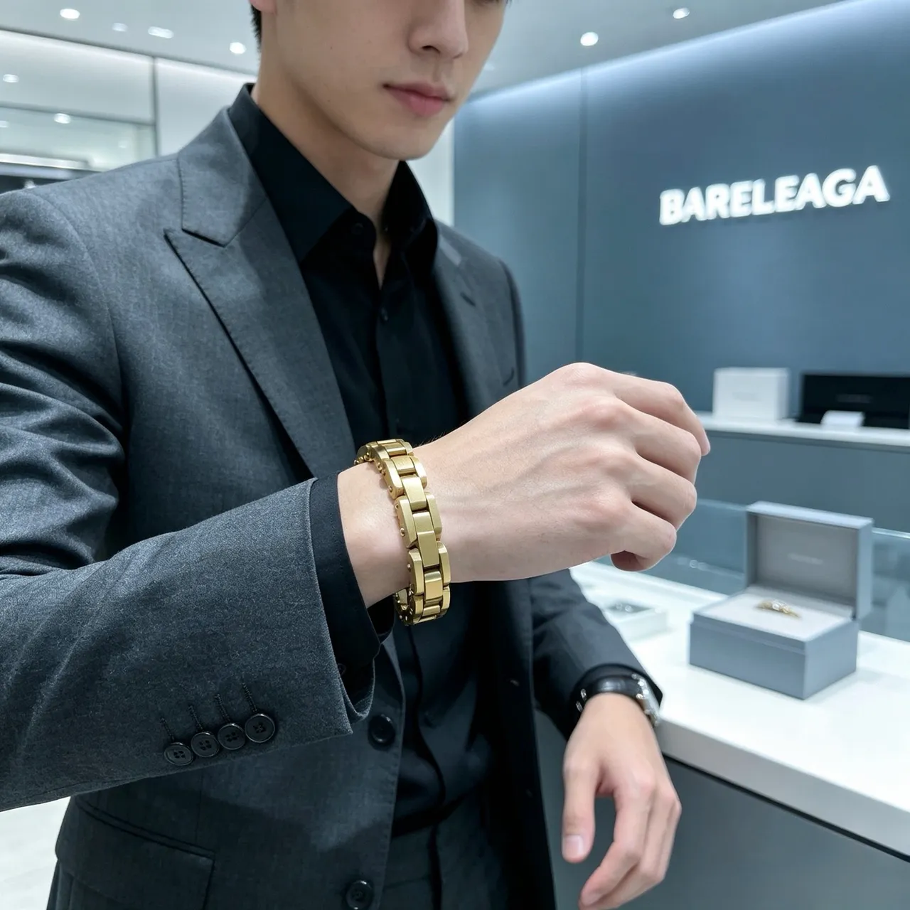 Balenciaga Chunky Riveted Gold-Tone Chain Bracelet