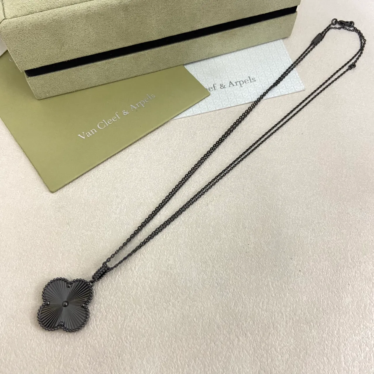 Van Cleef & Arpels Alhambra Black Enamel Quatrefoil Pendant Necklace