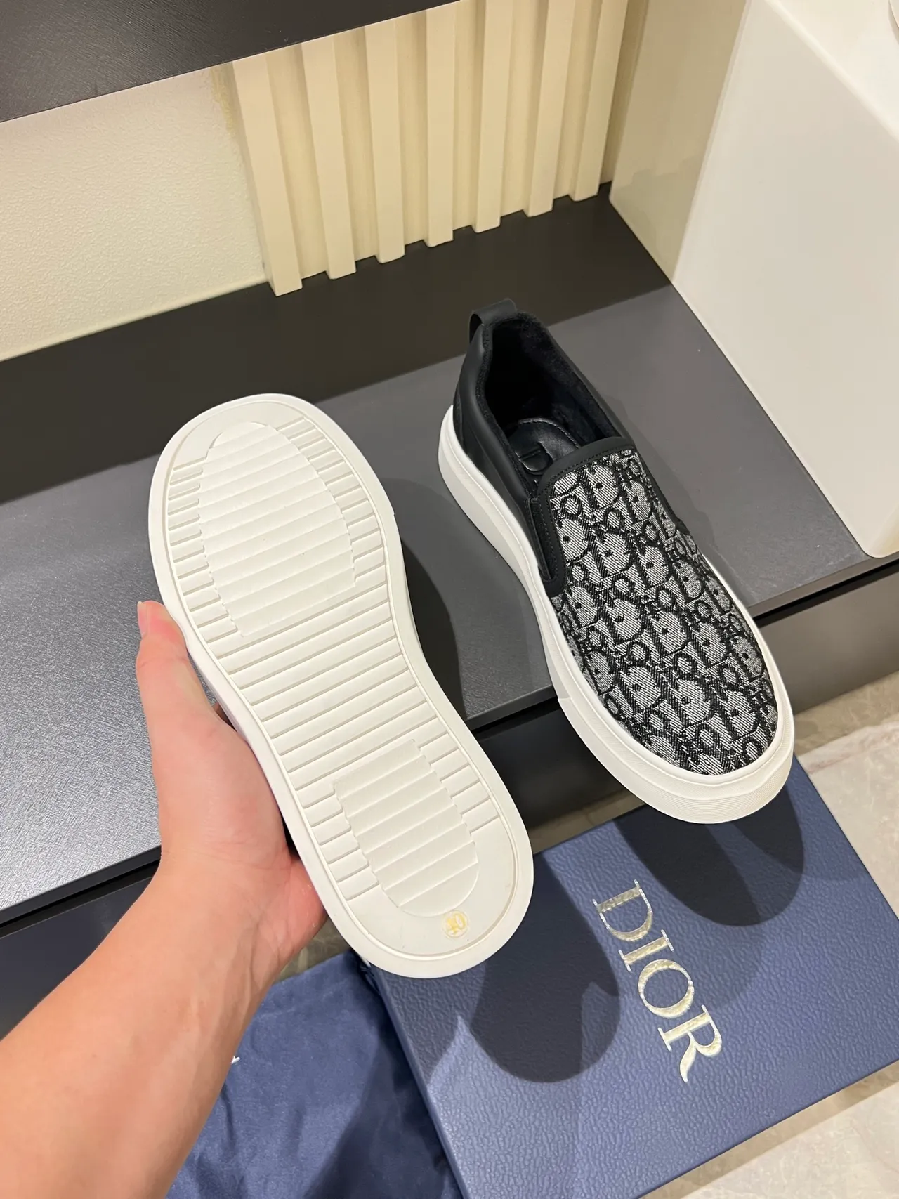 Dior Black White Monogrammed Textile Upper Leather Heel Counter Lifestyle Sneakers