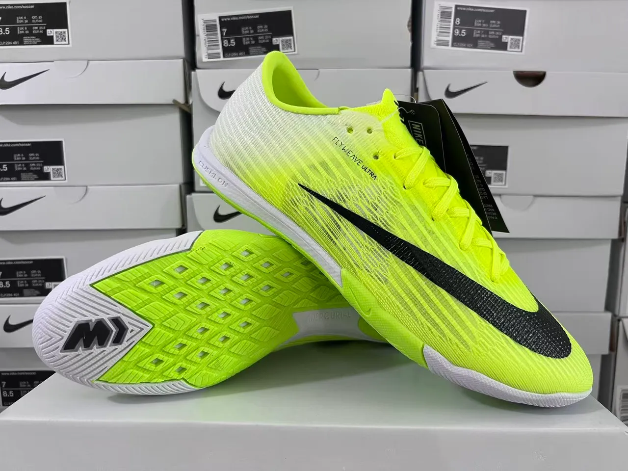 Nike Mercurial Flyweave Ultra Neon Yellow Black Indoor Soccer Shoes