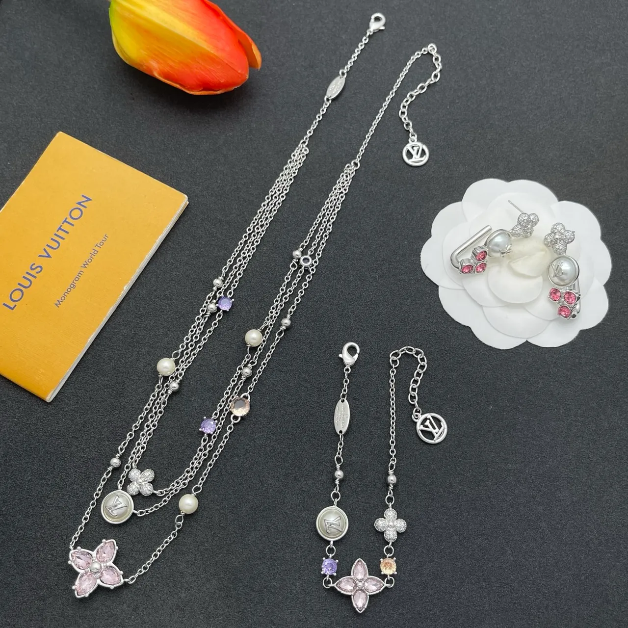 Louis Vuitton Floral Charm Silver Chain Bracelet