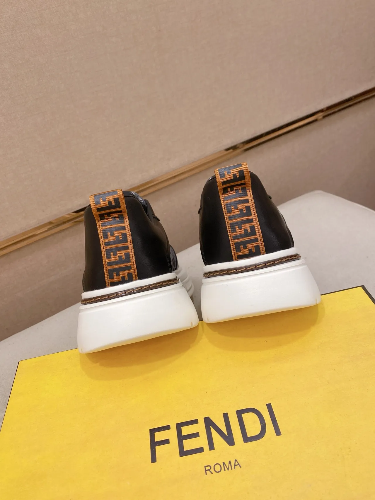 Fendi Black White Platform Sole Monogrammed Textile Panels Chunky Sneakers