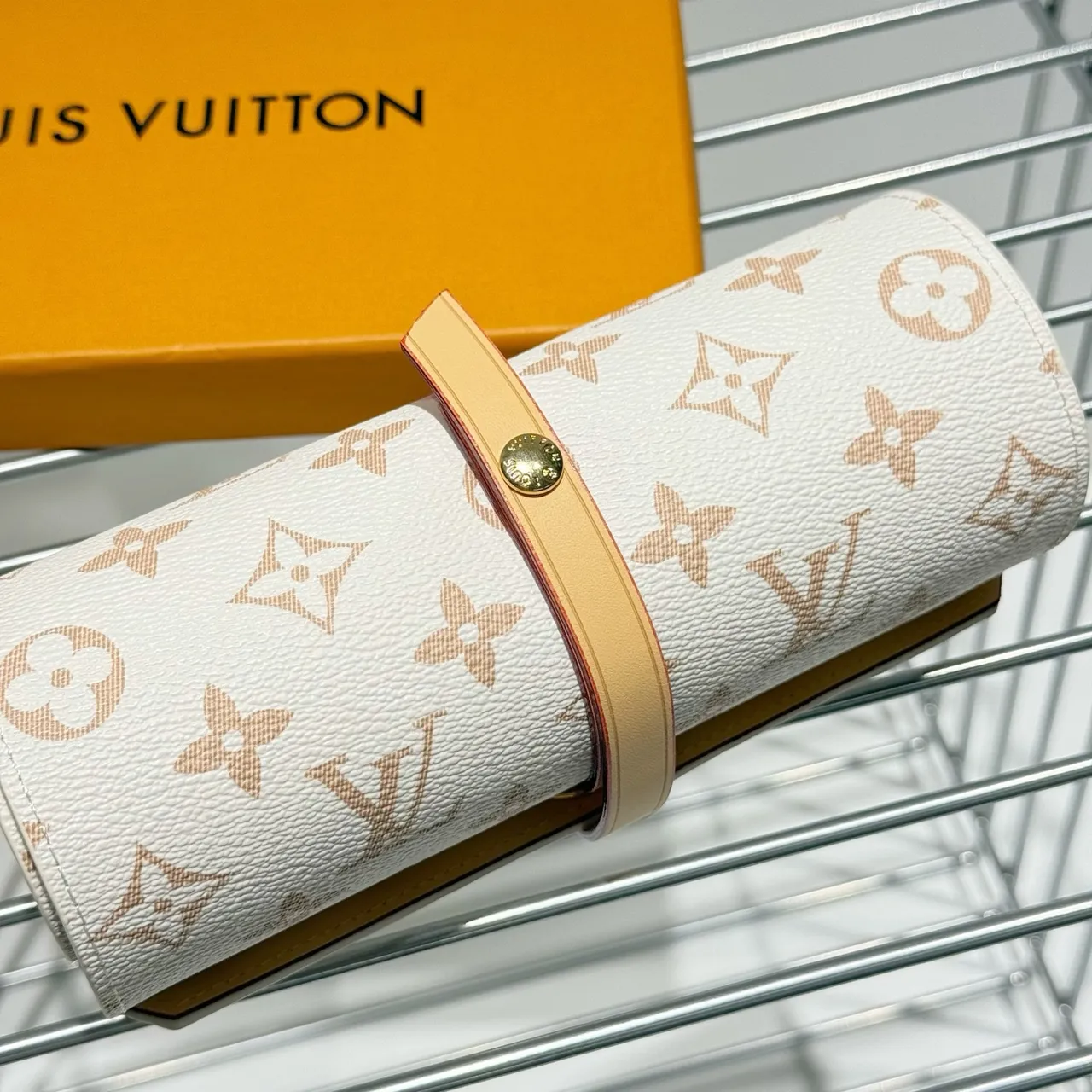 Louis Vuitton Beige Gold Cylindrical Roll-Up Monogram Canvas Wristlet