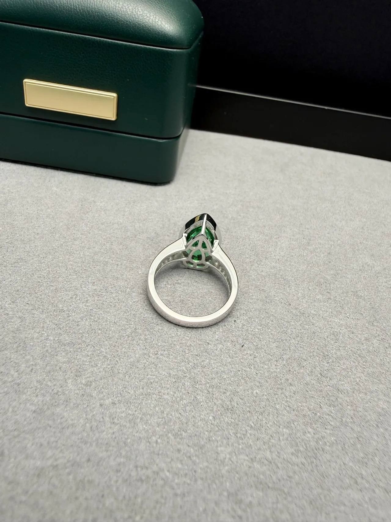 Pear-Cut Green Gemstone Pavé Band Ring