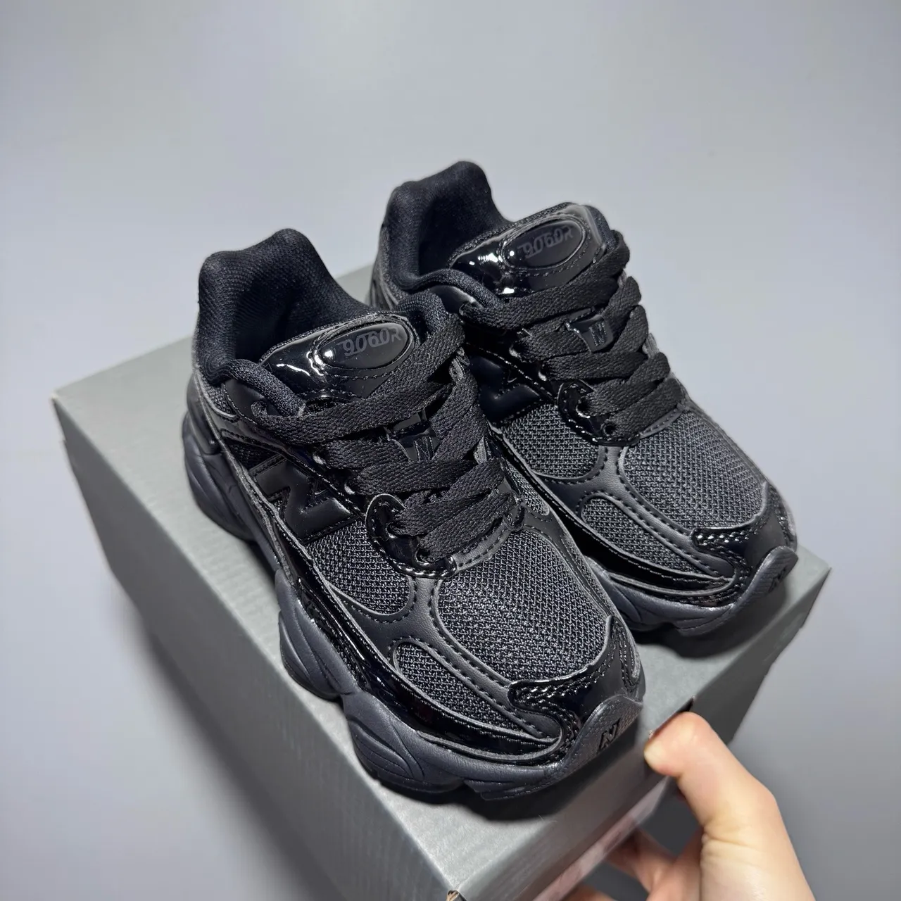 New Balance 9060 Black Glossy Chunky Sneakers