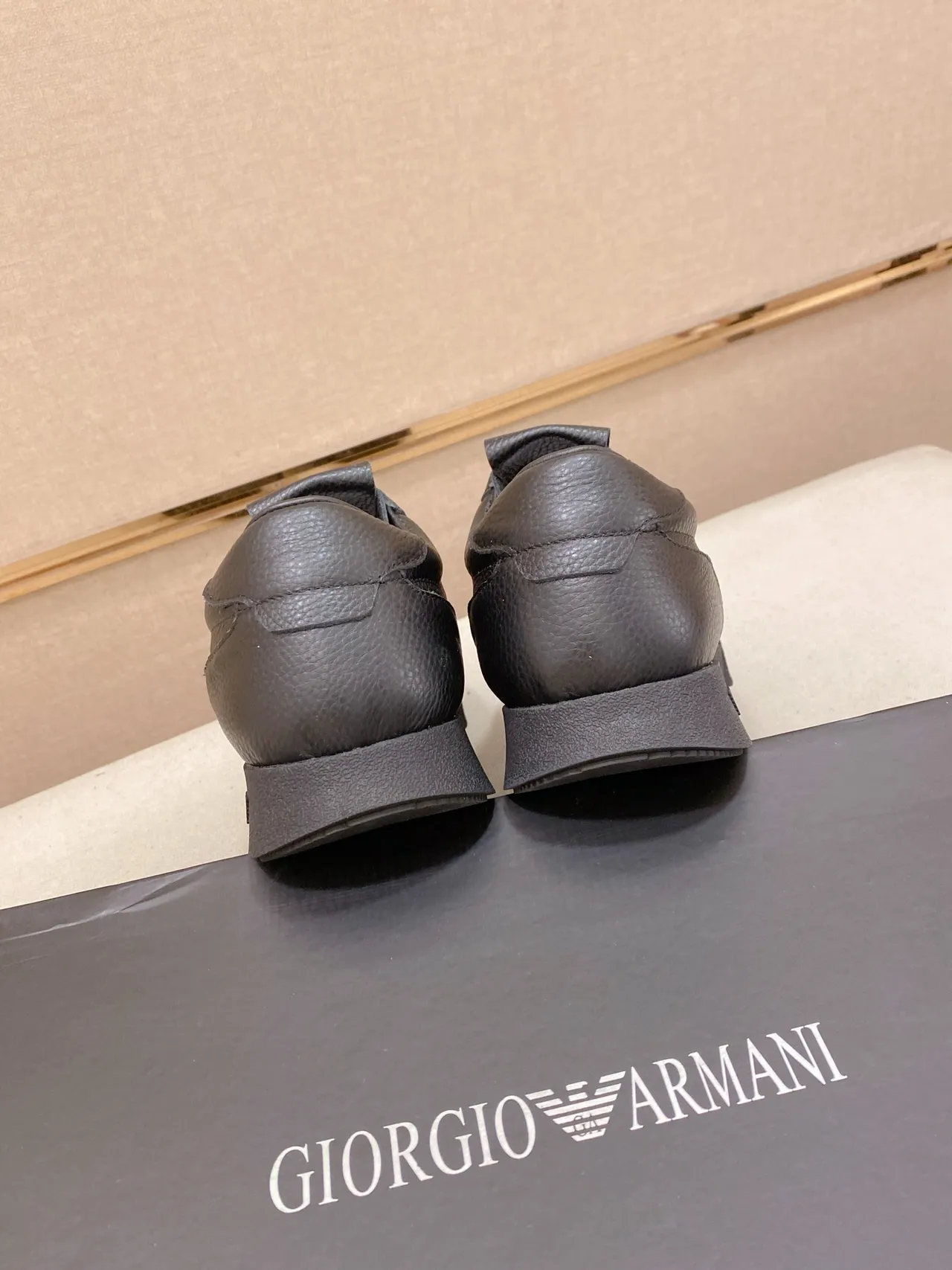 Emporio Armani Pebbled Leather Gold-Branded Low-Top Sneaker