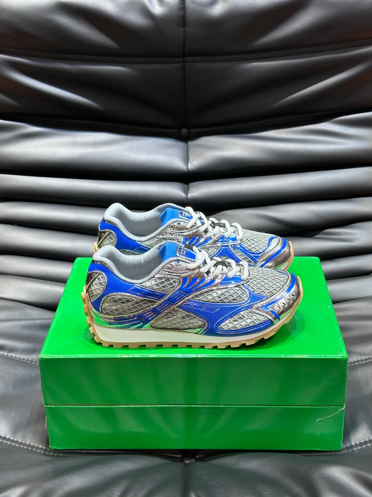 ASICS Blue Silver Mesh Upper Metallic Overlays Running Shoes