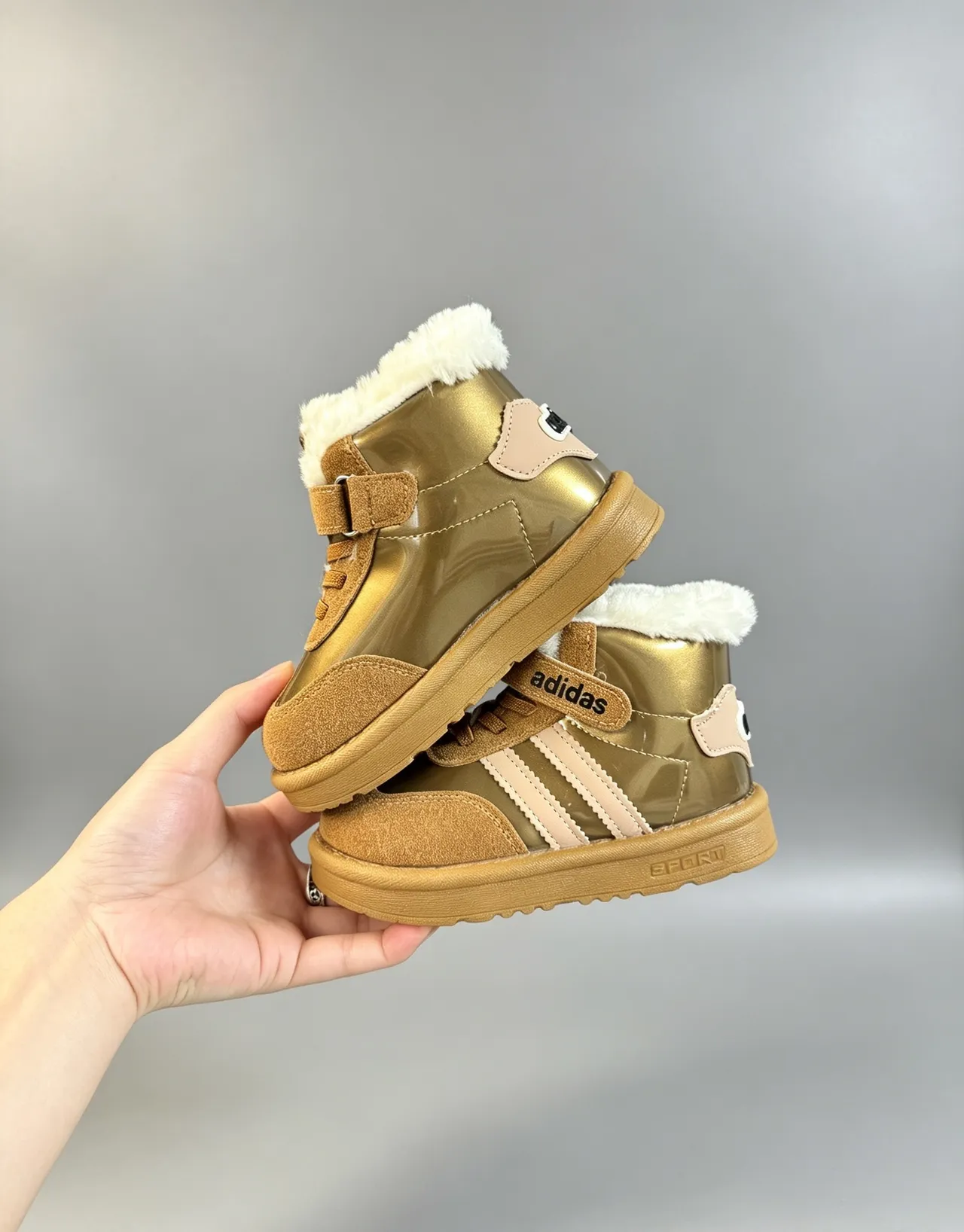 Adidas Brown White Fur-Lined Collar Three-Stripe Side Panel Snow Boots
