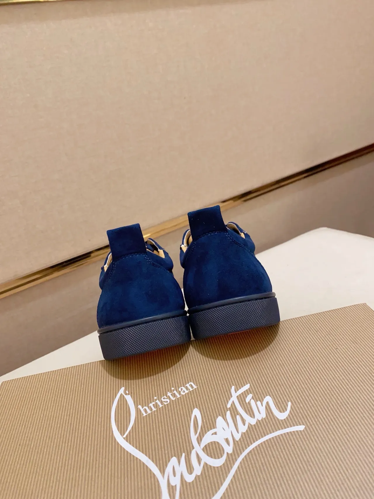 Christian Louboutin Blue Navy Suede Upper Spiked Toe Cap Lifestyle Sneakers