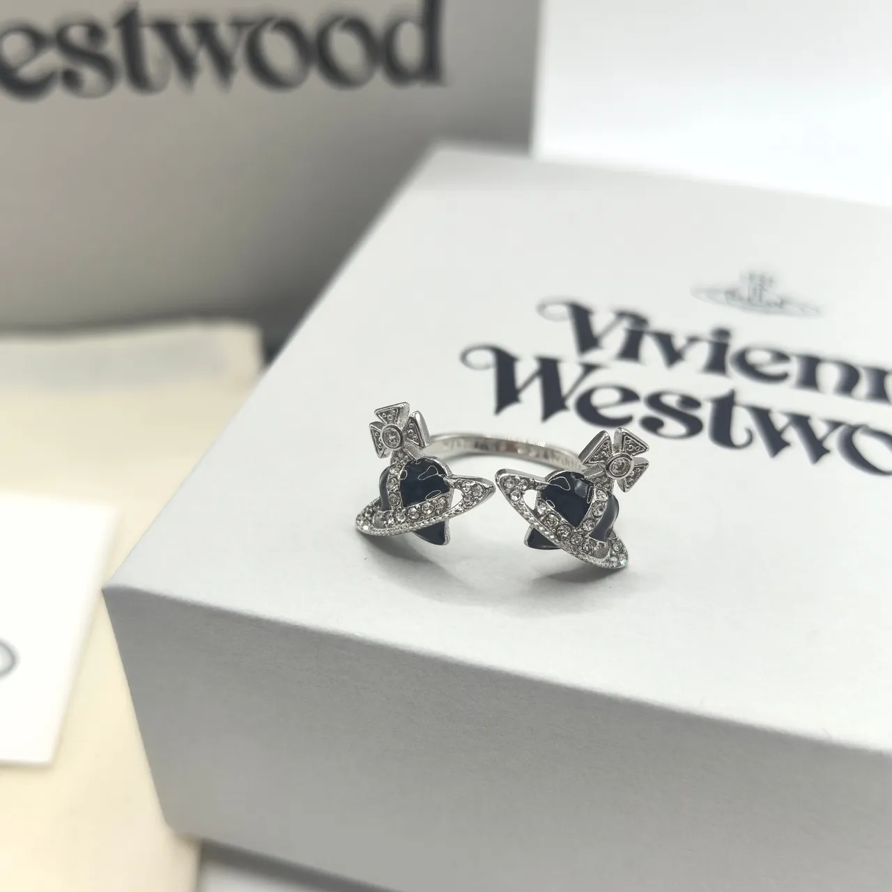 Vivienne Westwood Orb Ring Black Red Motif Pavé Crystal Detailing Ring