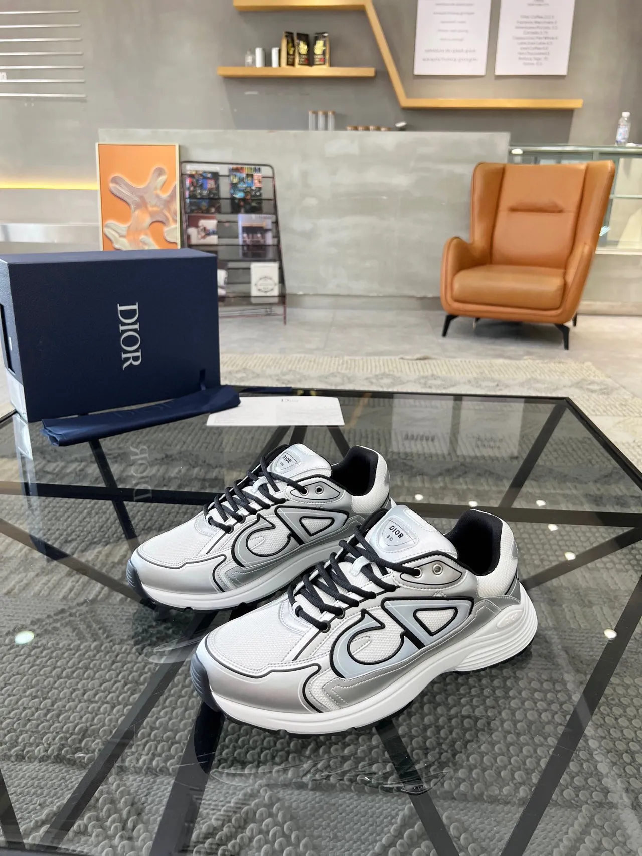 Dior White Gray Chunky Platform Sole Oversized Logo Overlay Lifestyle Sneakers
