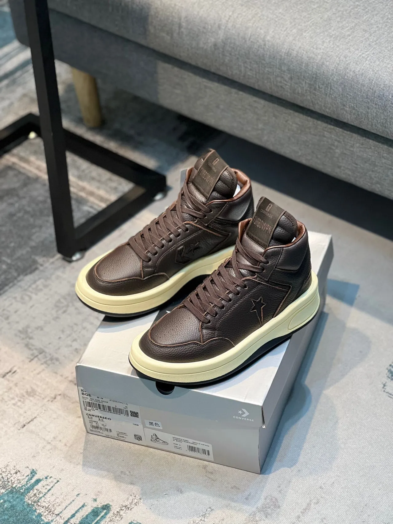 Converse Brown Beige High-Top Pebbled Leather Lifestyle Sneakers