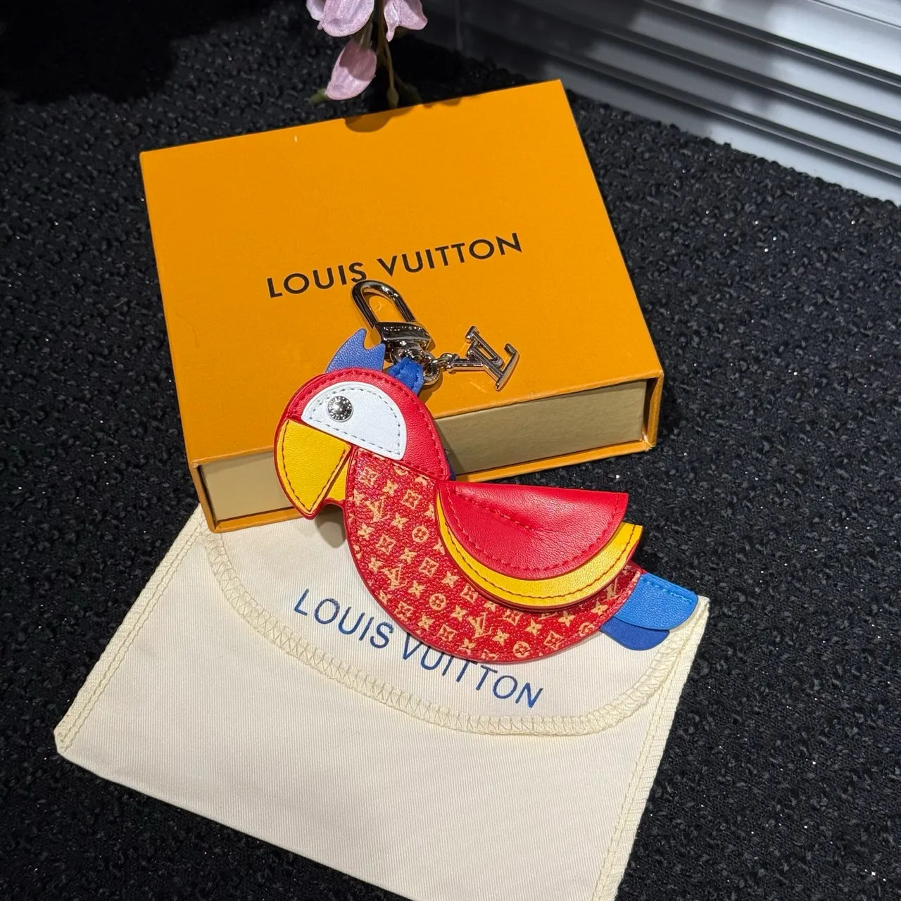 Louis Vuitton Red Multicolor Parrot-Shaped Monogram Leather Handbag