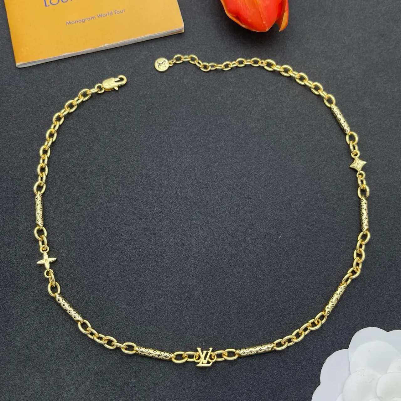 Louis Vuitton Monogram Gold Chain Links Necklace