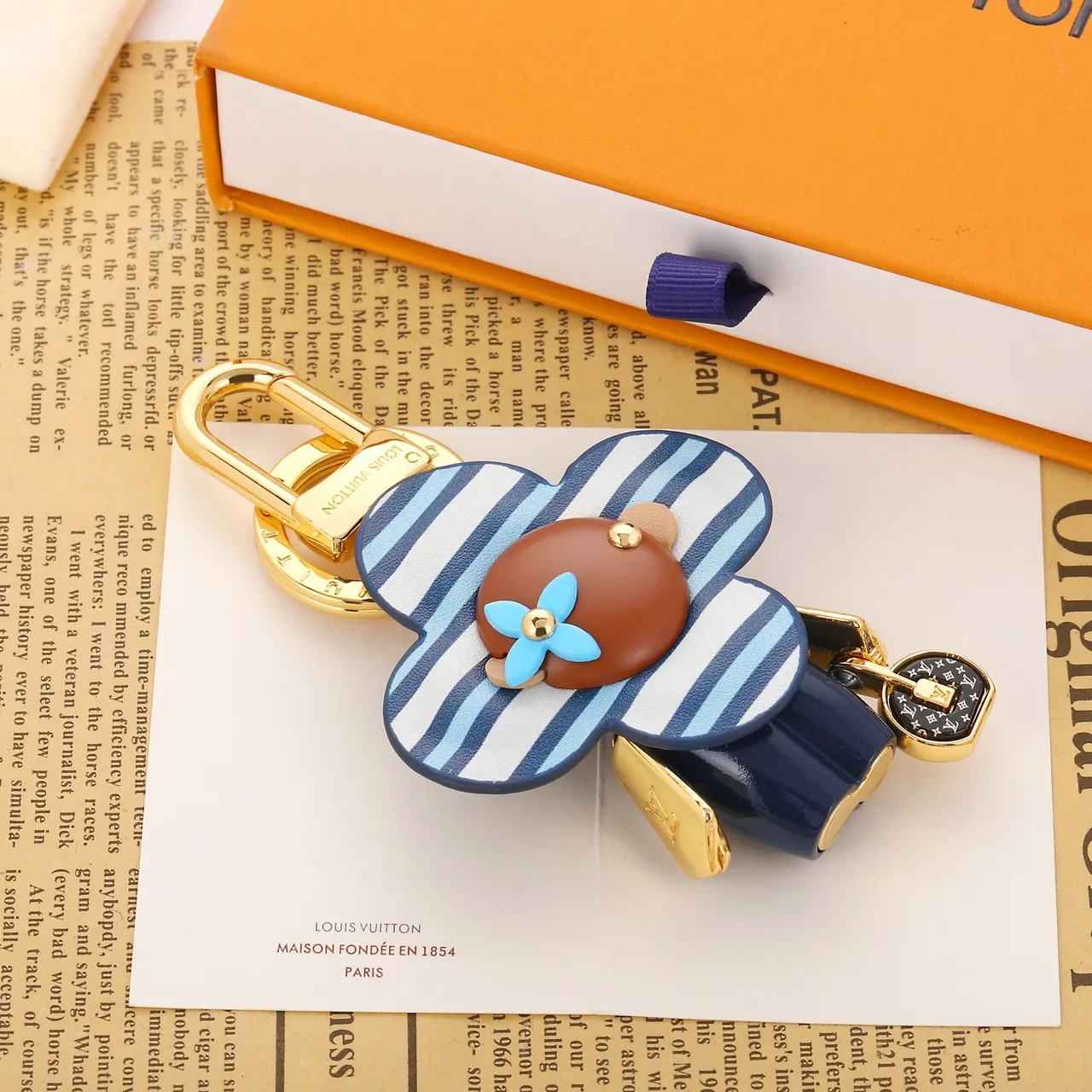 Louis Vuitton Flower Charm Blue Brown Striped Leather Gold-Tone Hardware Handbag