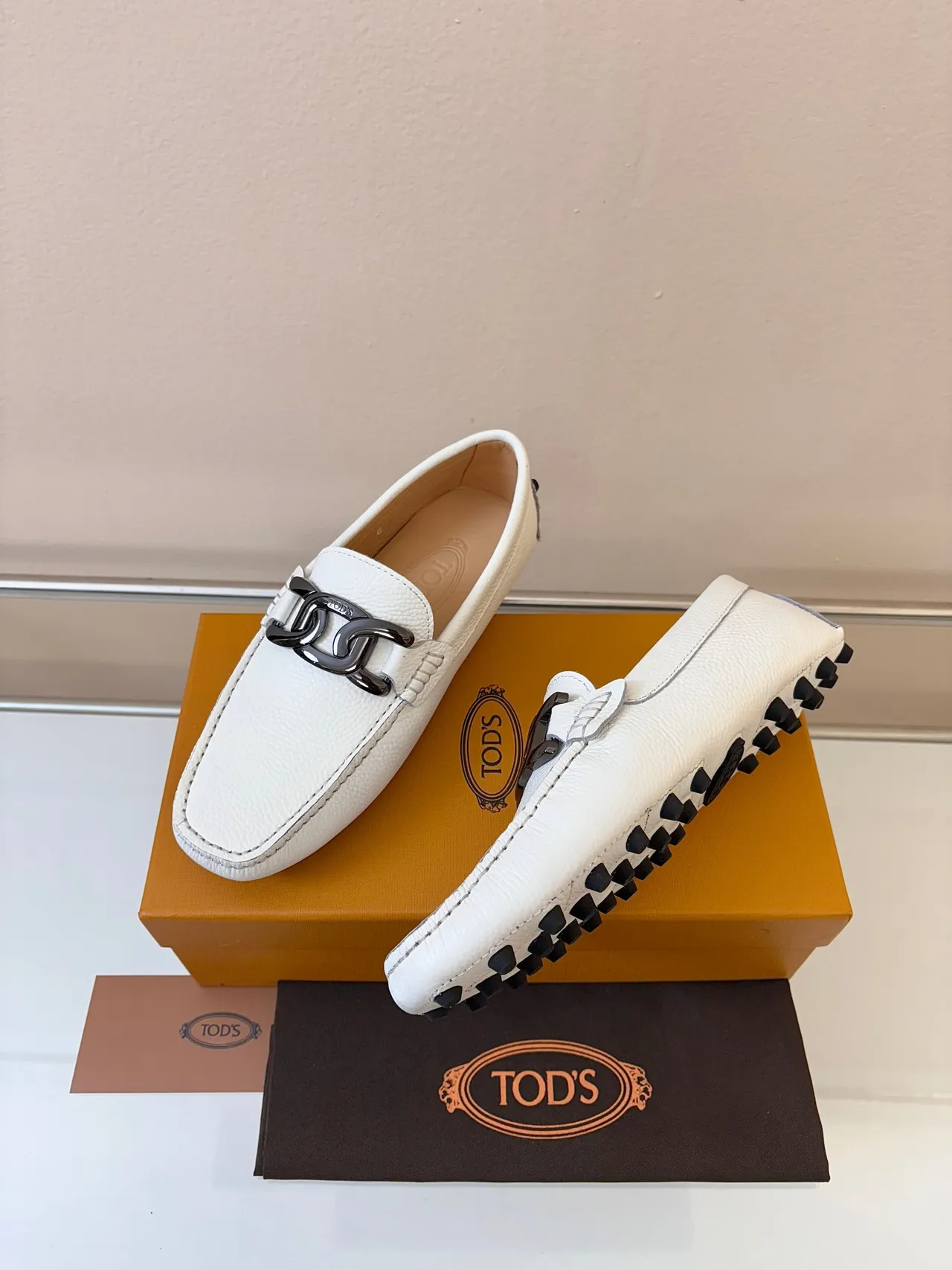 Tod's Gommino Horsebit Loafer White Pebbled Leather Loafers