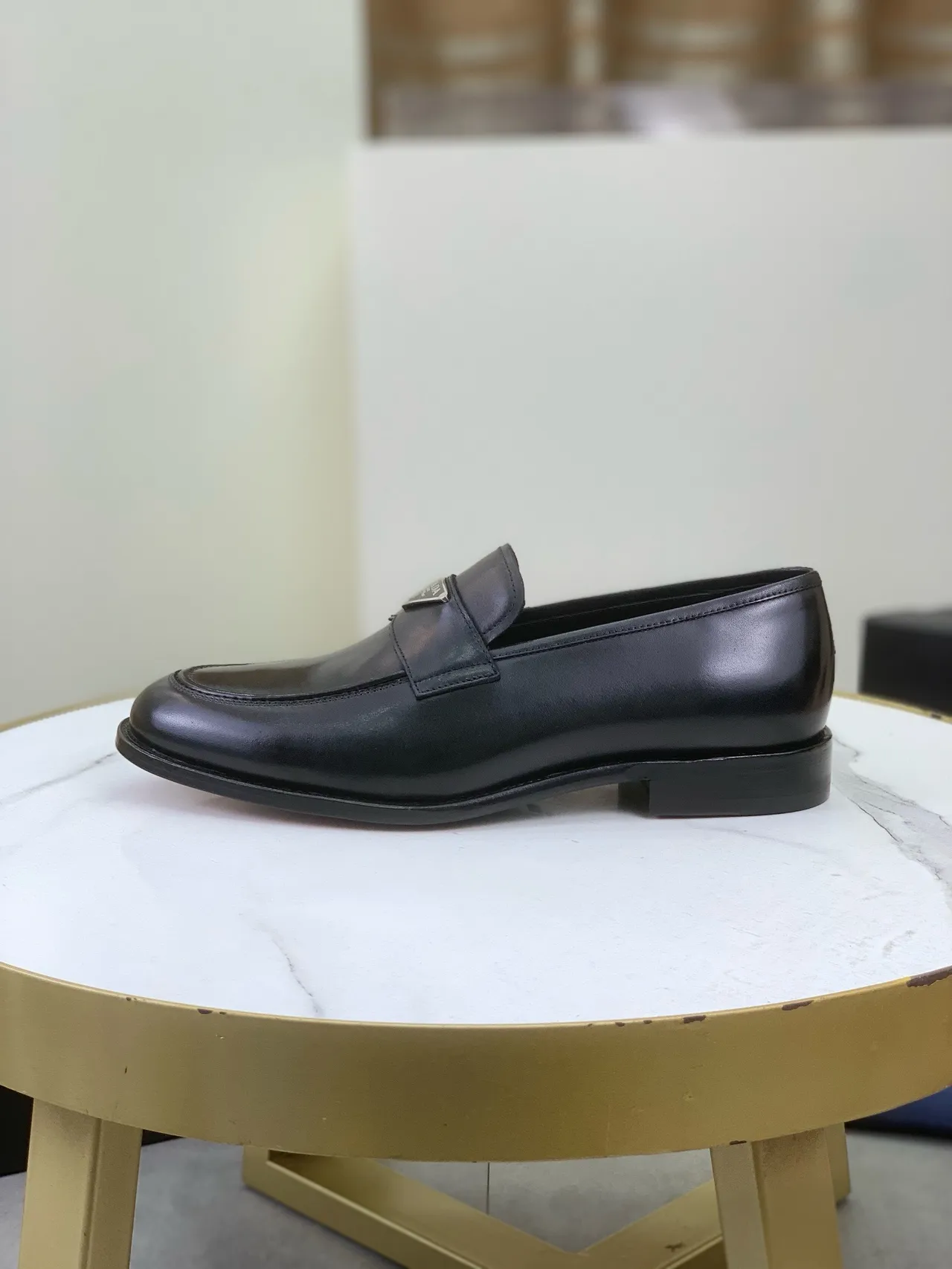 Prada Black Smooth Leather Triangle Logo Plaque Loafer