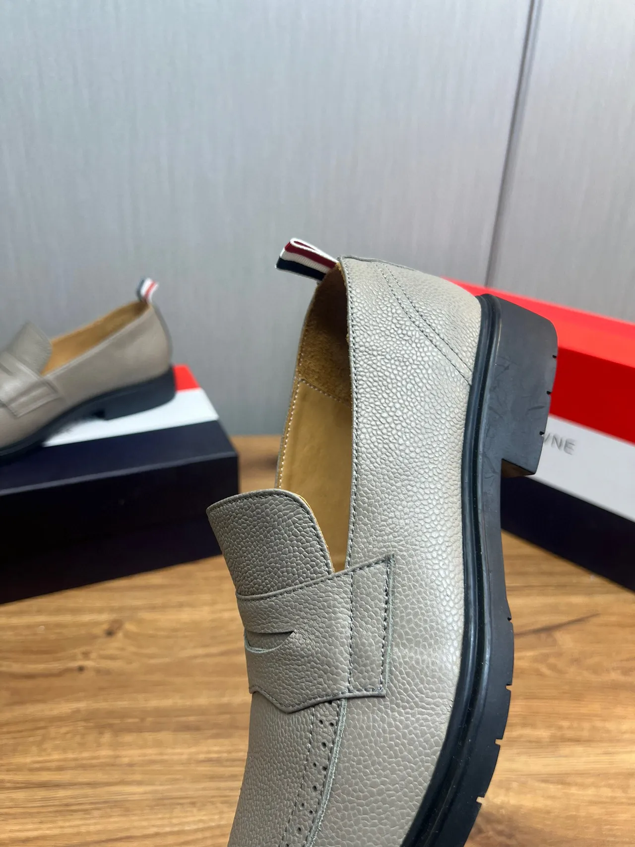 Thom Browne Gray Black Pebbled Leather Penny Strap Loafer