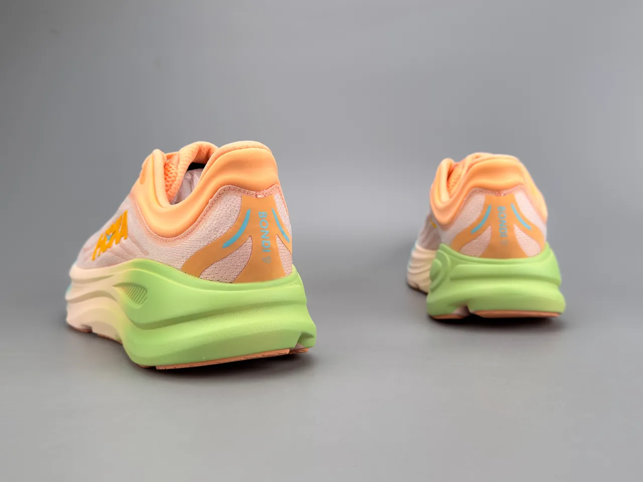 Hoka Orange Green Engineered Knit Upper Gradient Midsole Running Shoes