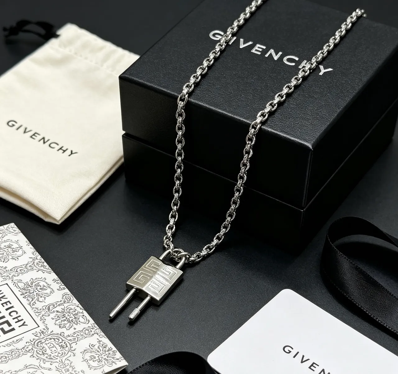 Givenchy Pandora Lock Silver-Toned Padlock Pendant Necklace