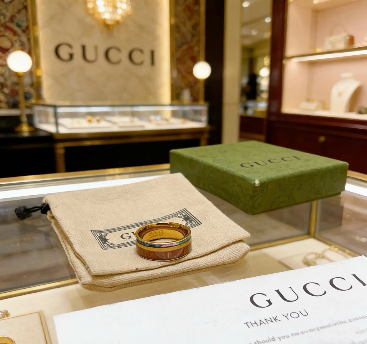 Gucci Gold Multicolor Wide Band Metal Ring