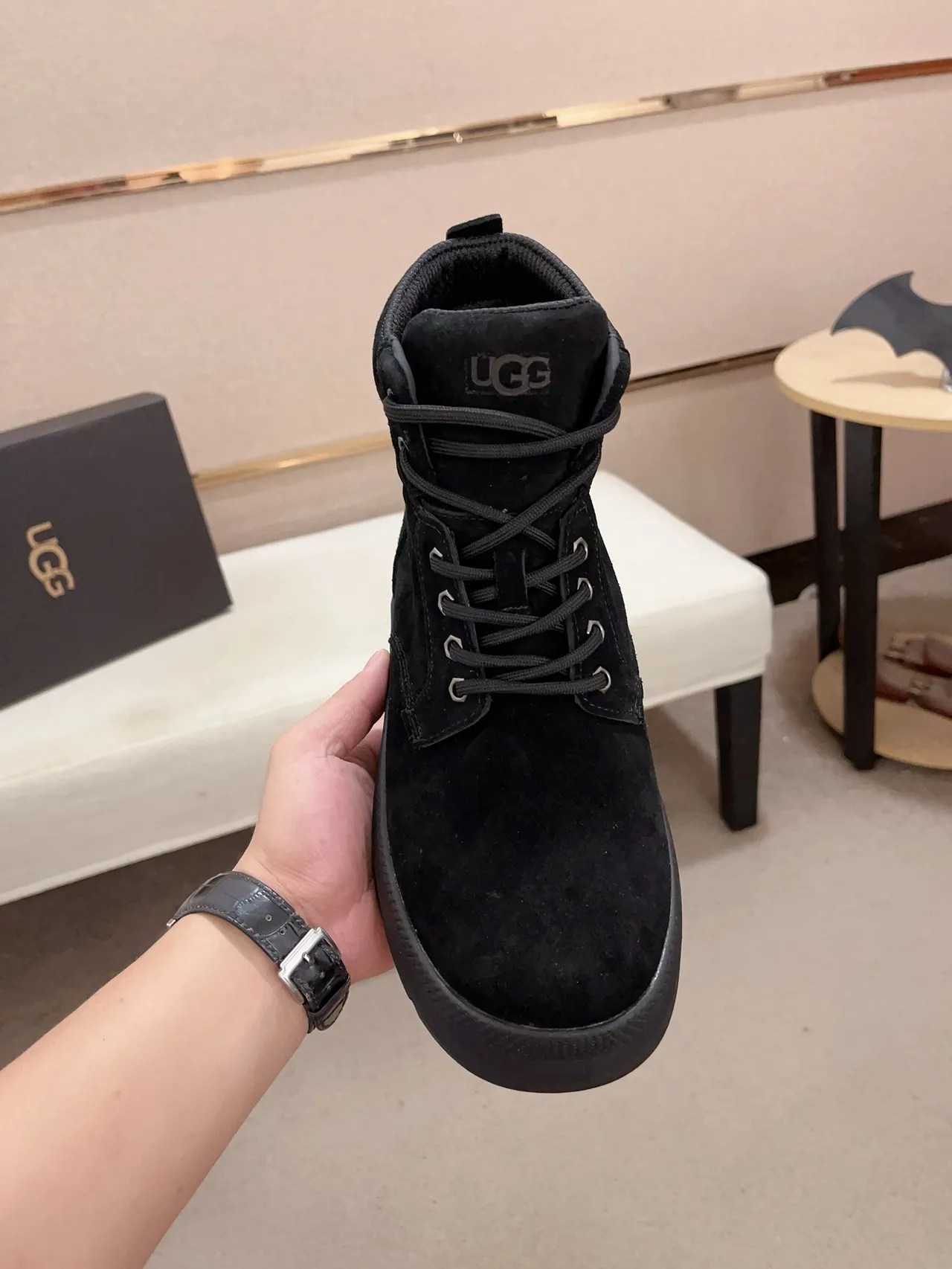 UGG Black Suede Upper Lace-Up Front Work Boots