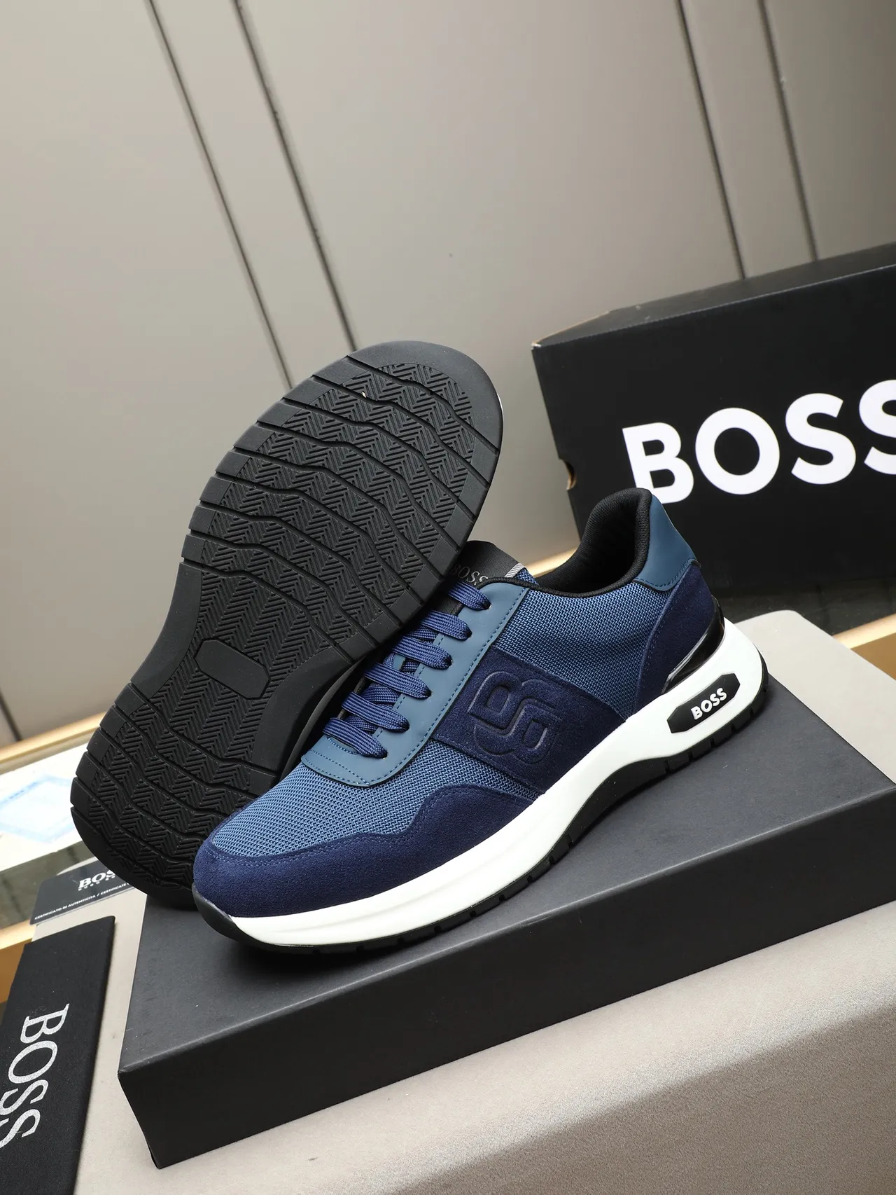 Hugo Boss Navy Blue Suede and Mesh Lifestyle Sneaker