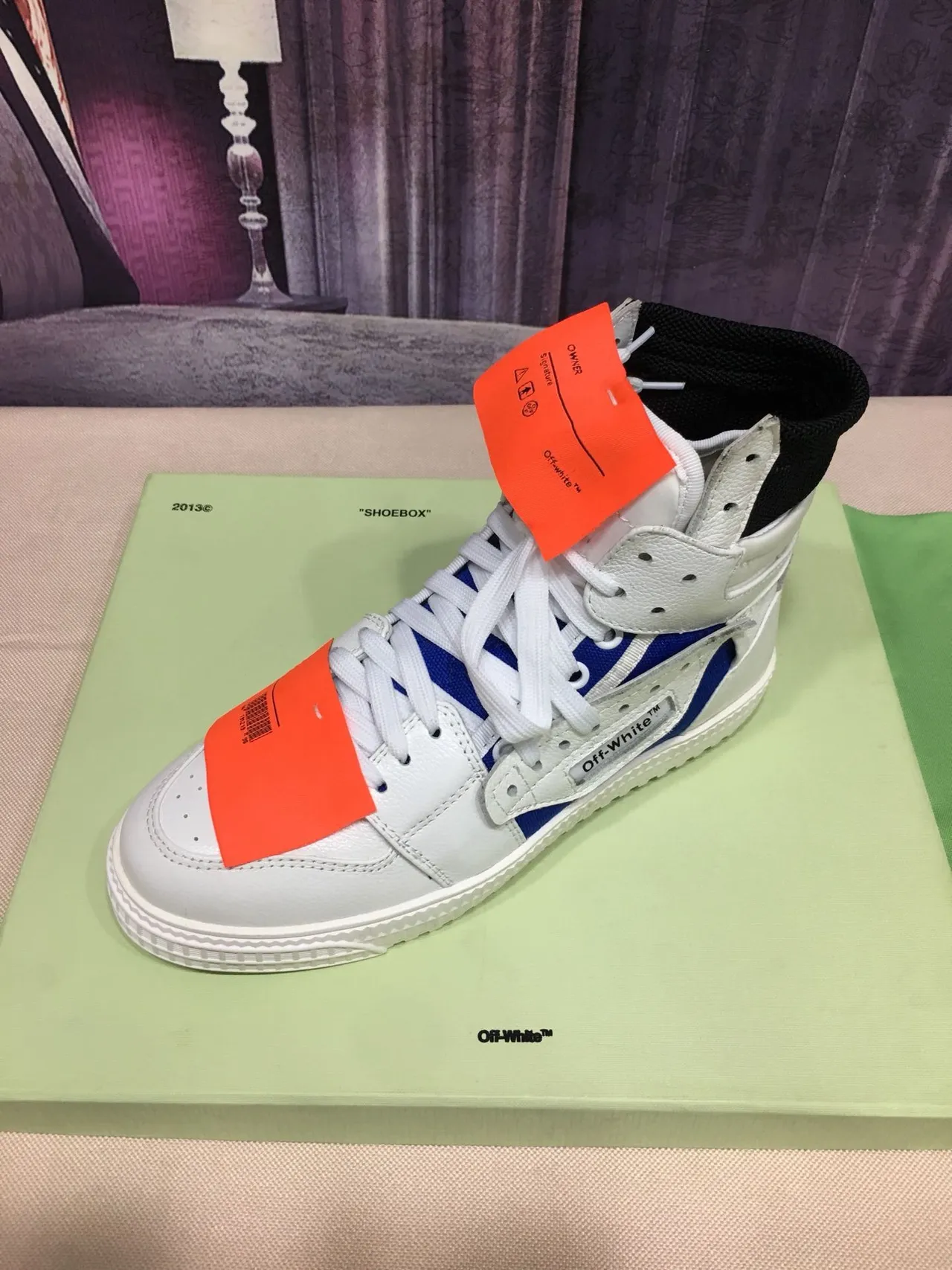 Off-White The Ten Blue High-Top Layered Leather And Textile Lifestyle Sneakers