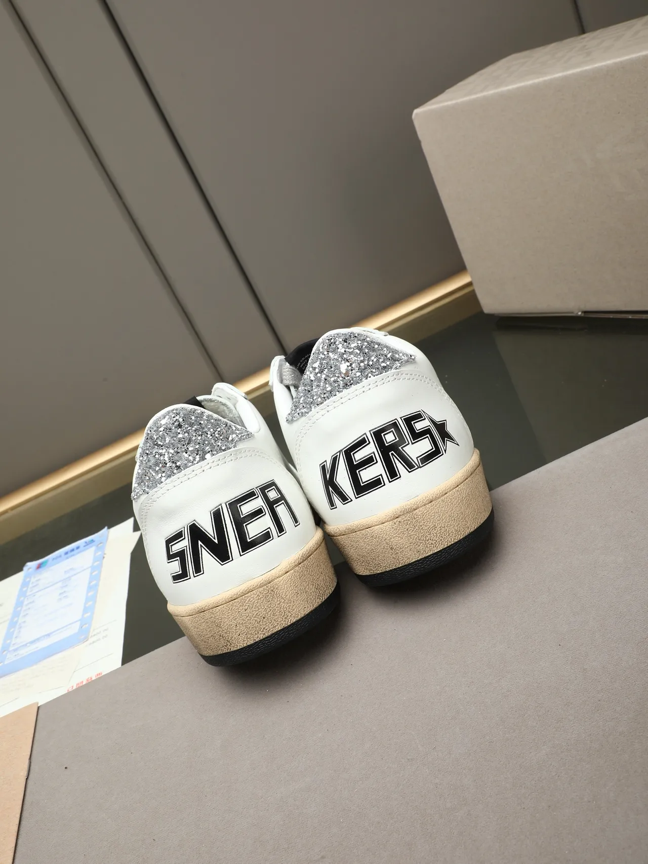 Golden Goose Ball Star White Leather Glitter Star Lifestyle Sneakers