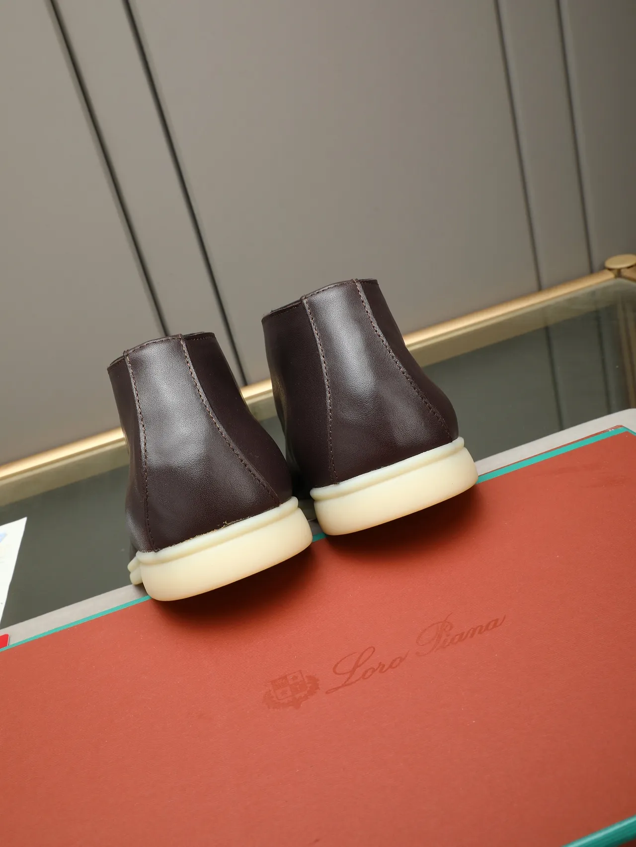 Brown Beige Slip-On Moc-Toe Stitched Loafer
