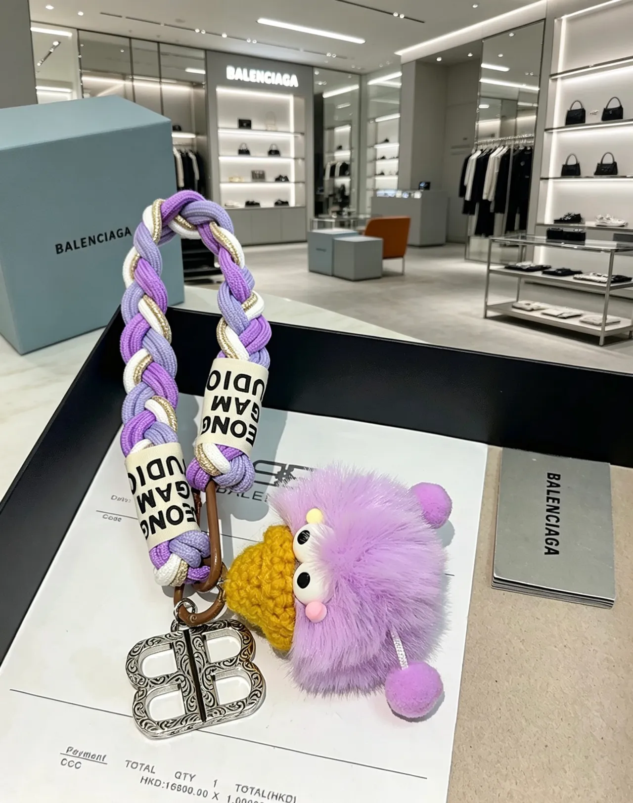 Balenciaga BB Monster Purple White Braided Rope Strap Reversed Logo Tape Handbag