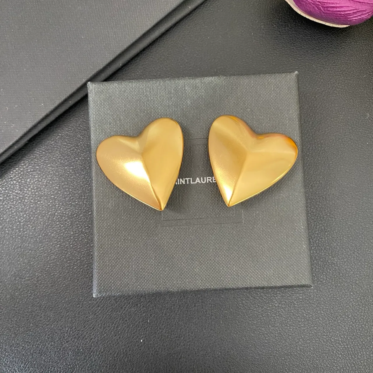 Saint Laurent Gold Sculpted Heart Metallic Earrings