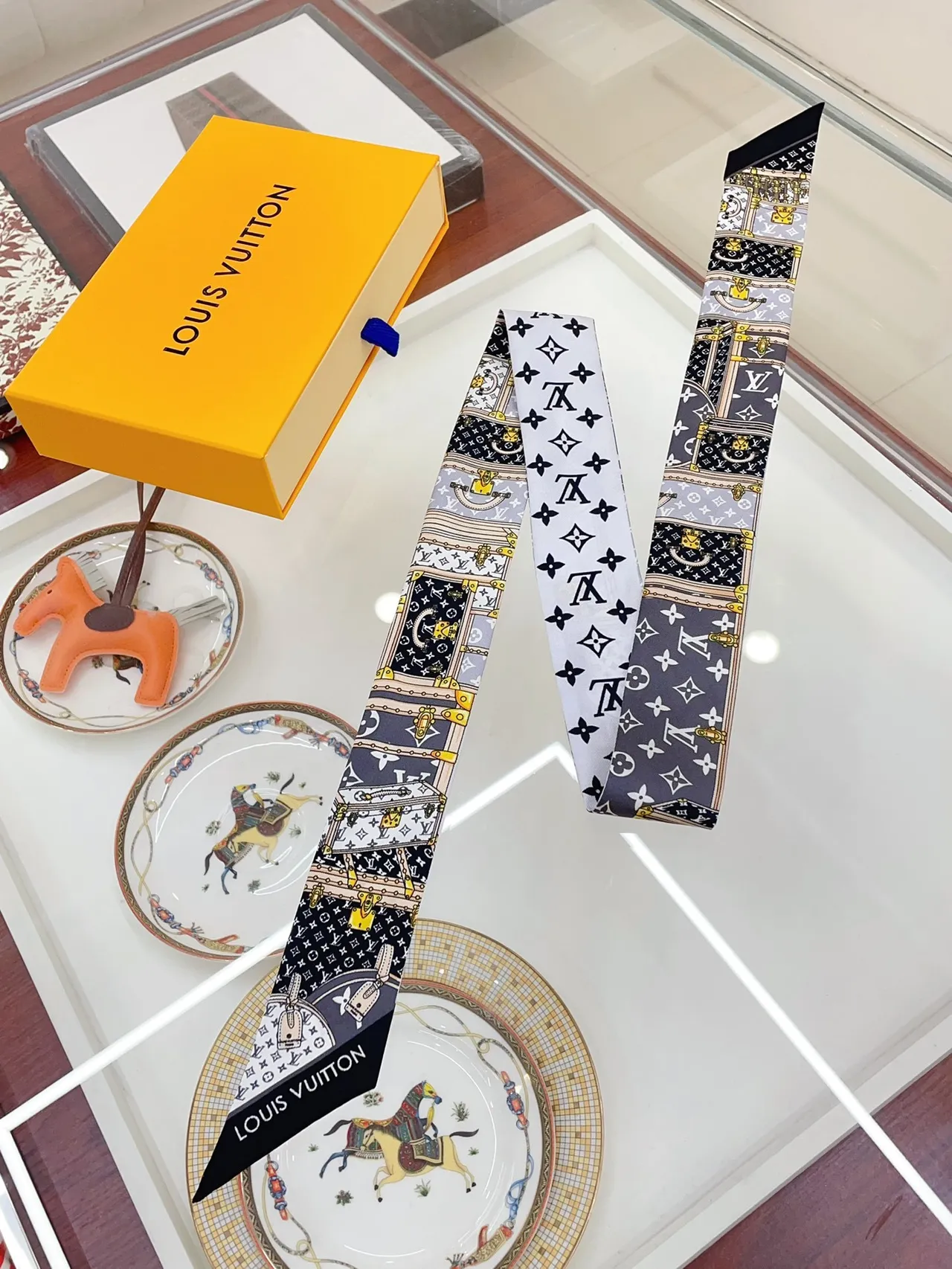 Louis Vuitton Trunk Motif Printed Silk Scarf