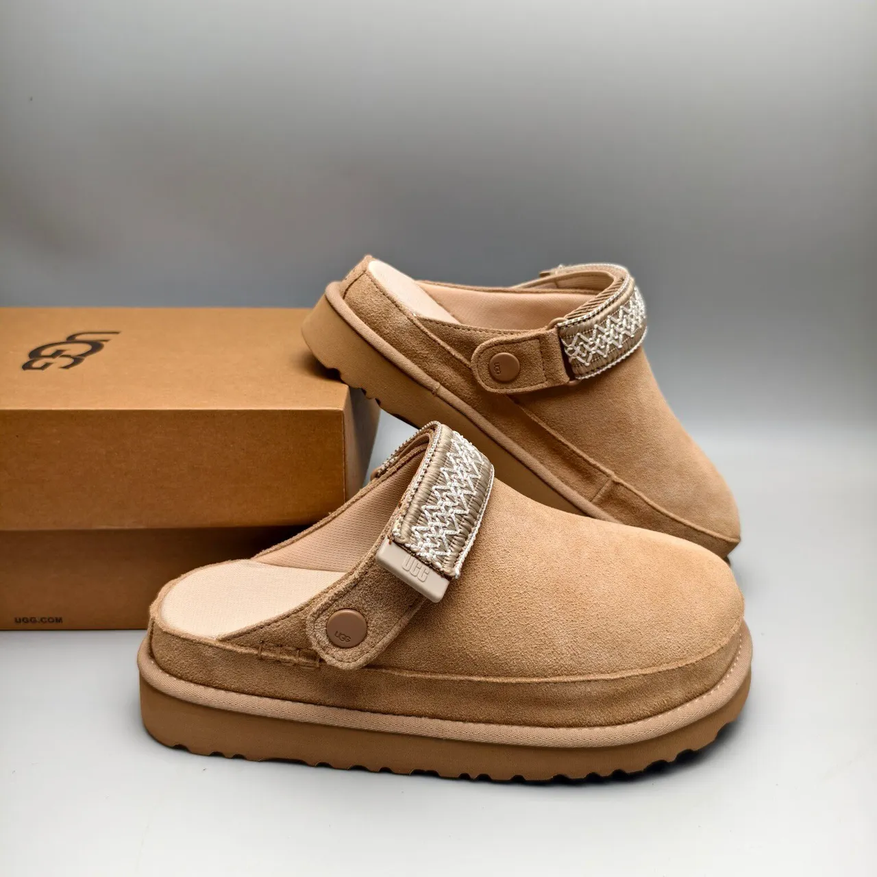 UGG Tasman Tan Suede Woven Strap Slipper