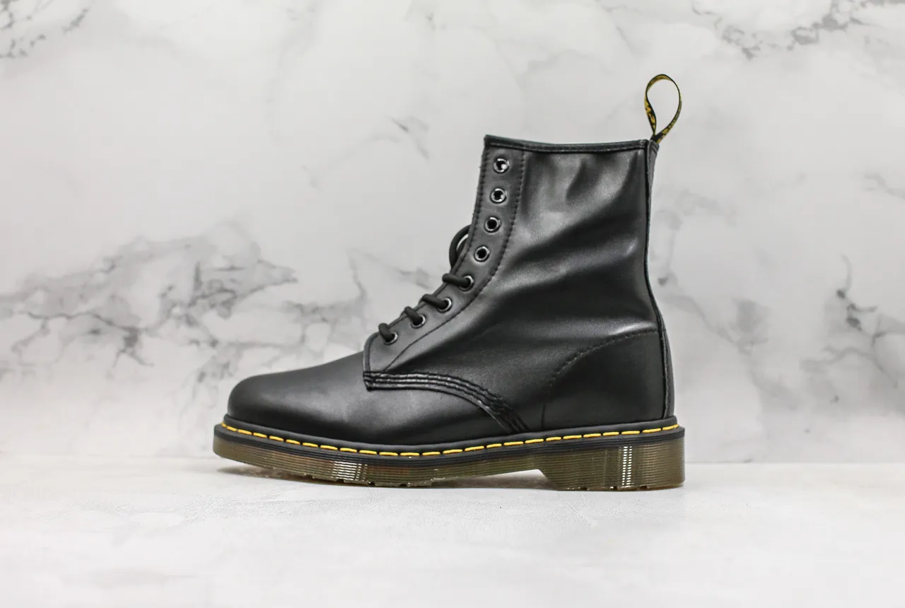 Dr. Martens 1460 Black Smooth Leather Yellow Stitch Martin Boots
