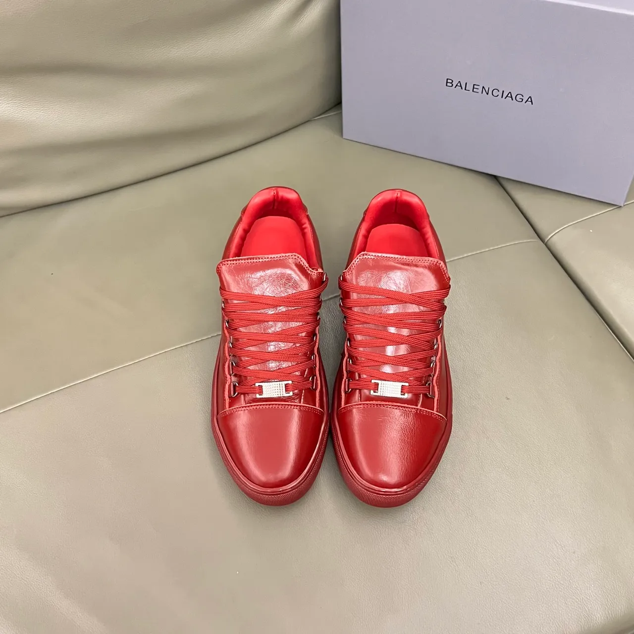 Balenciaga Red Leather Low-Top Lifestyle Sneakers