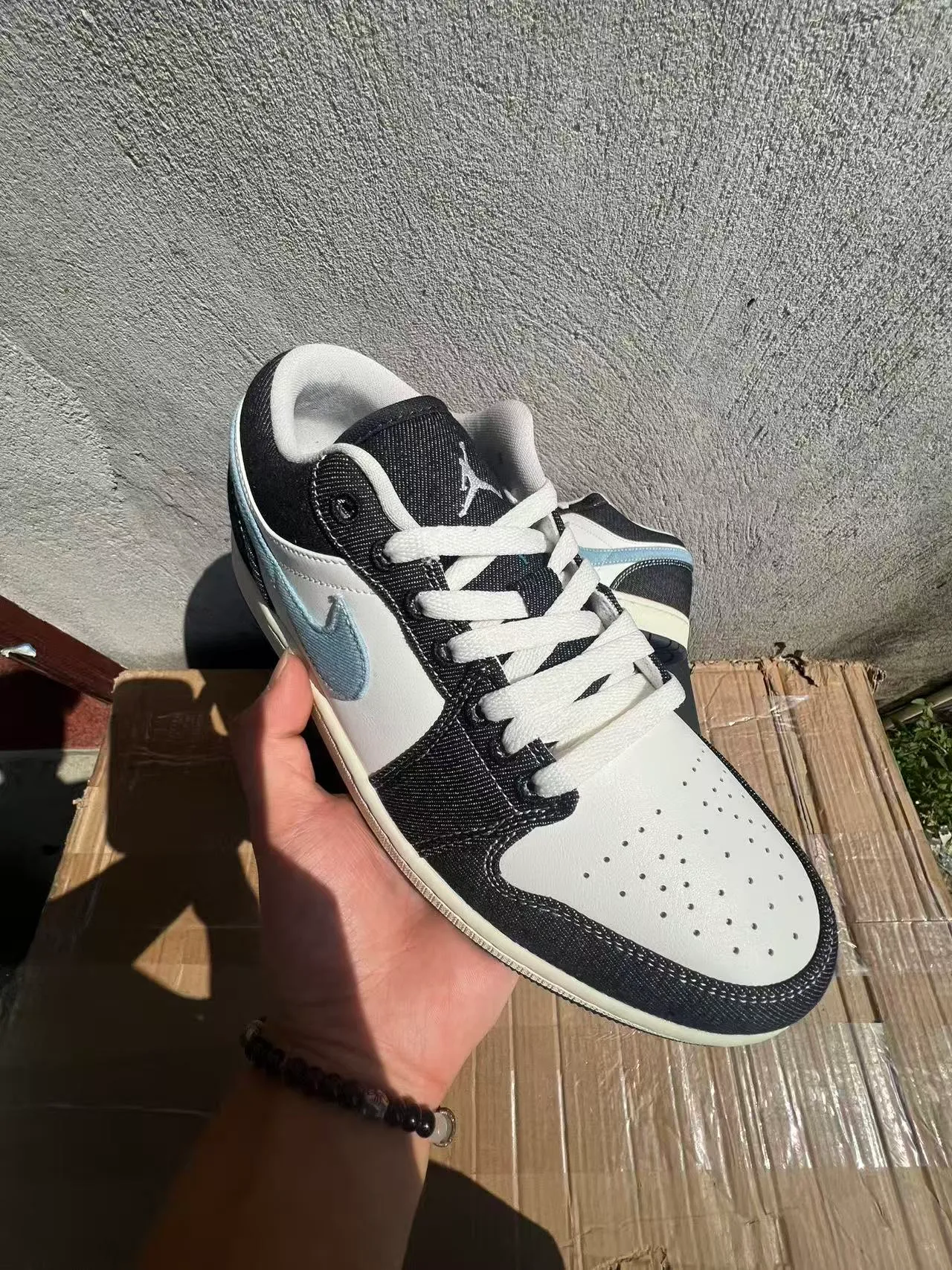 Nike Air Jordan 1 Low Denim and Leather Lifestyle Sneakers