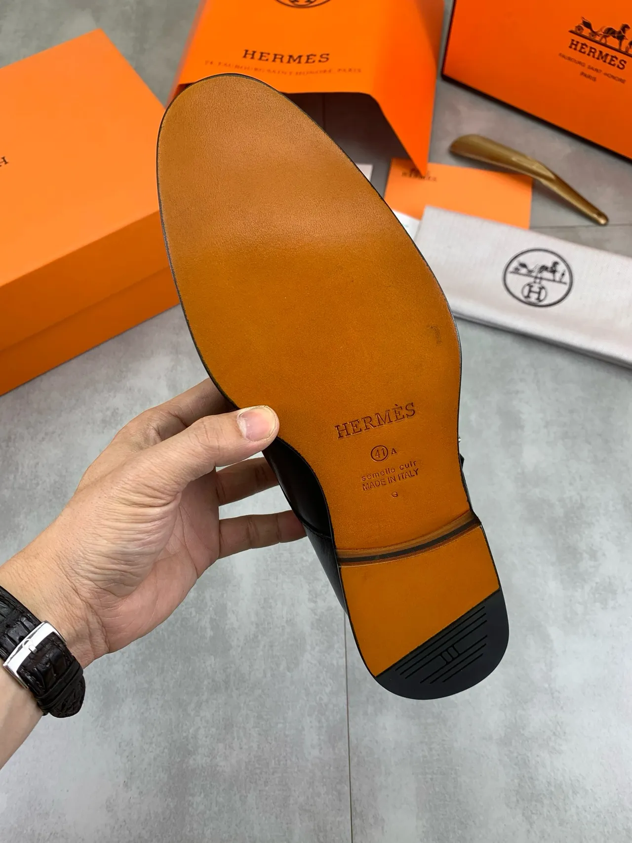 Hermès H Monk Black Polished Leather Monk Shoes