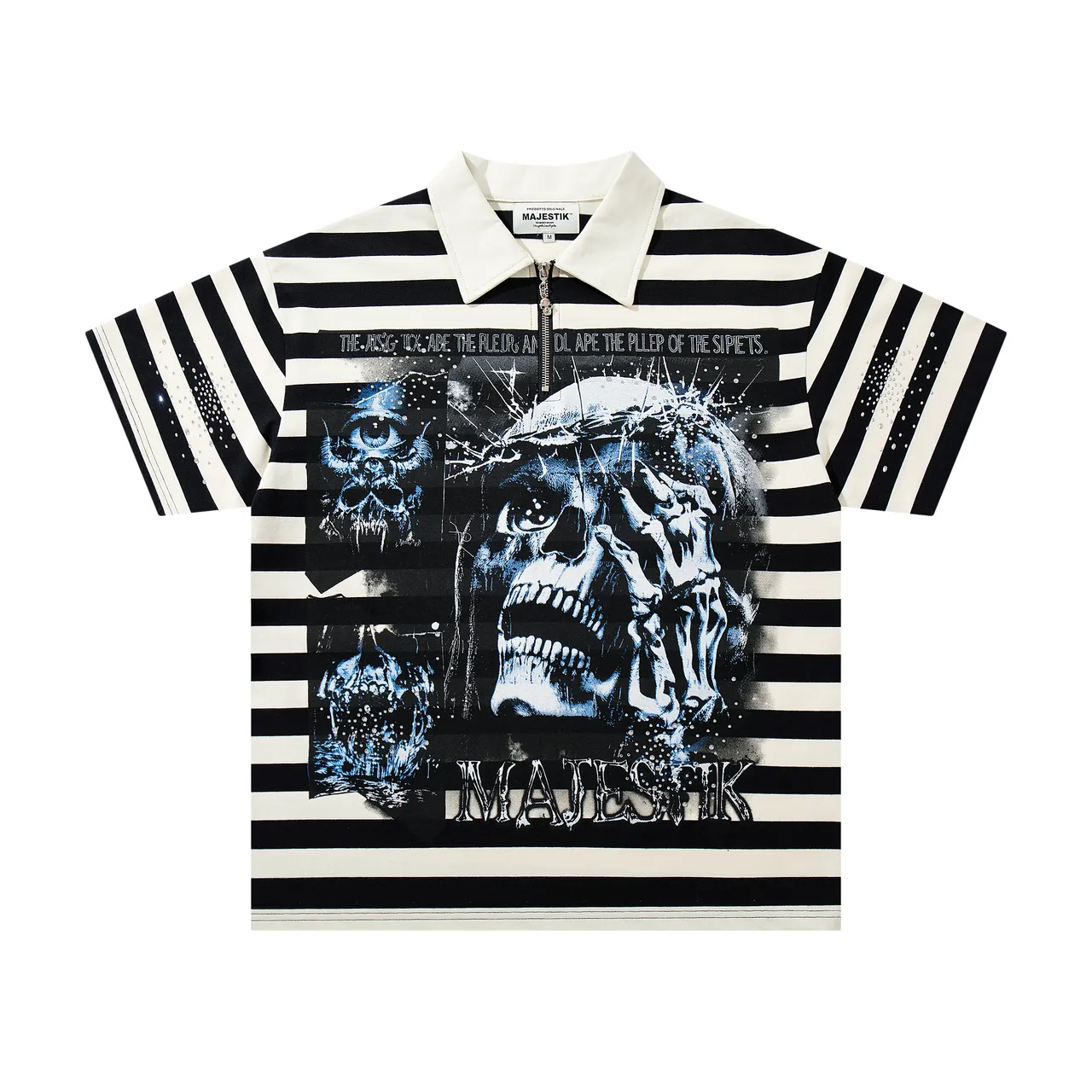 MAJESTIK Striped Graphic Half-Zip Polo Shirt