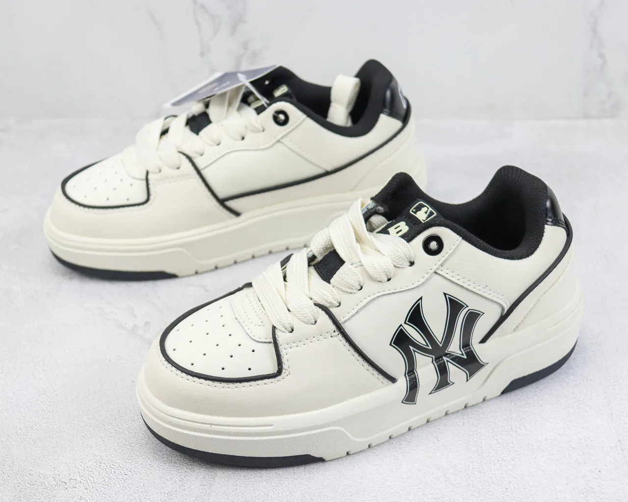 New Era Beige Black Platform Sole Interlocking NY Logo Lifestyle Sneakers