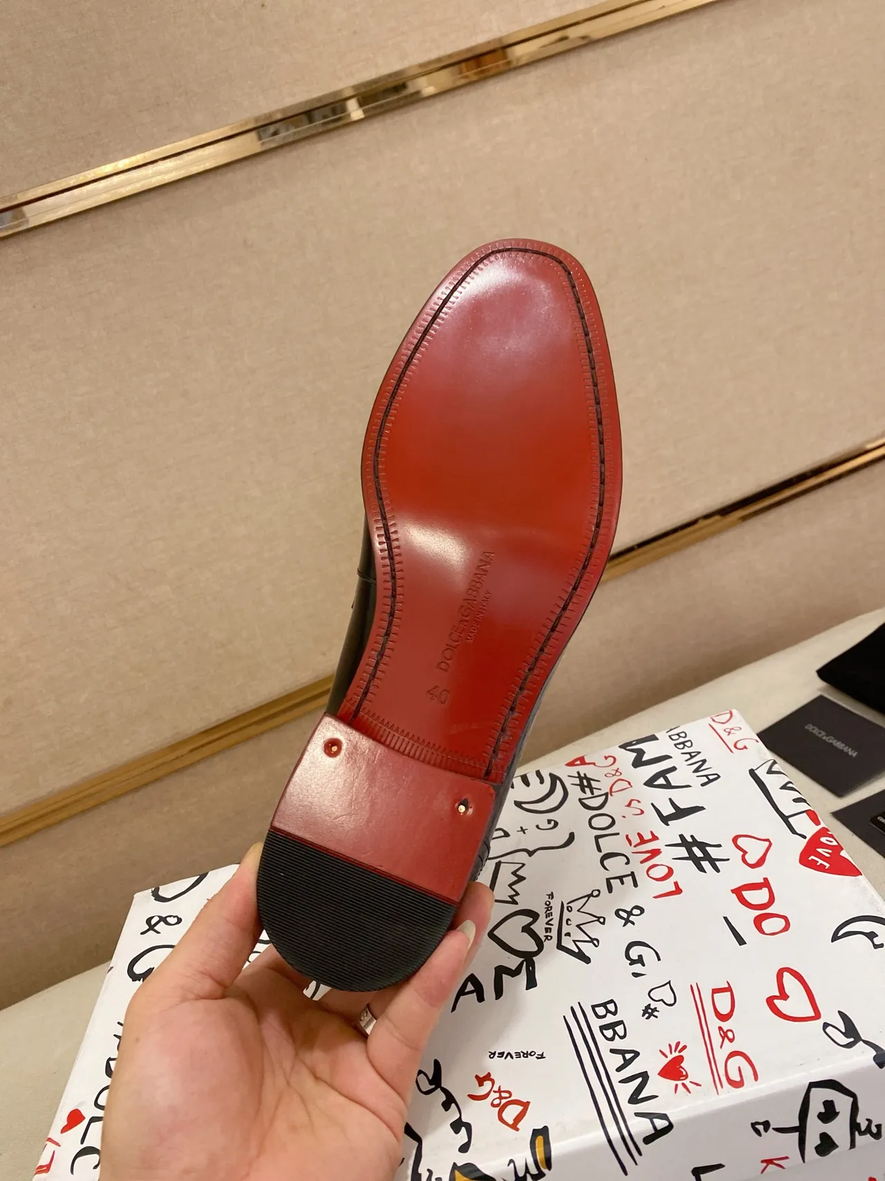 Dolce & Gabbana Black Red Polished Leather Metal DG Buckle Loafer