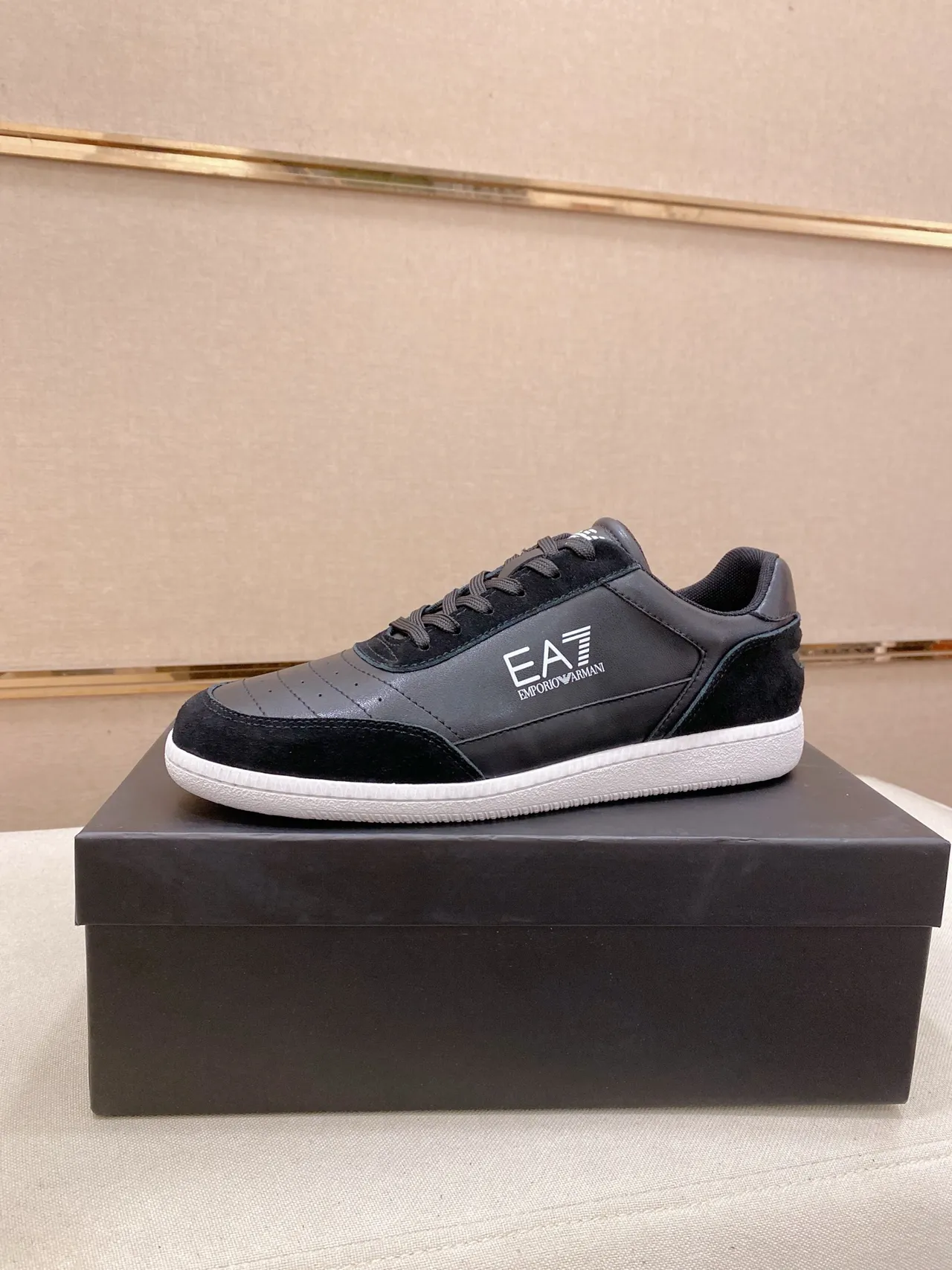 Emporio Armani EA7 Black Suede-Leather Panelled Lifestyle Sneakers