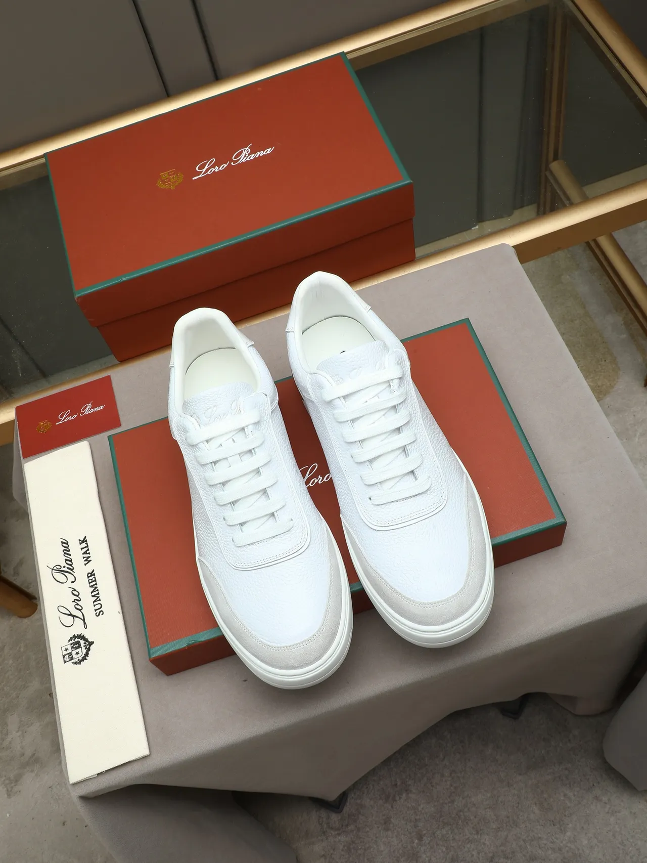 Loro Piana White Textured Leather and Suede Platform Sneaker