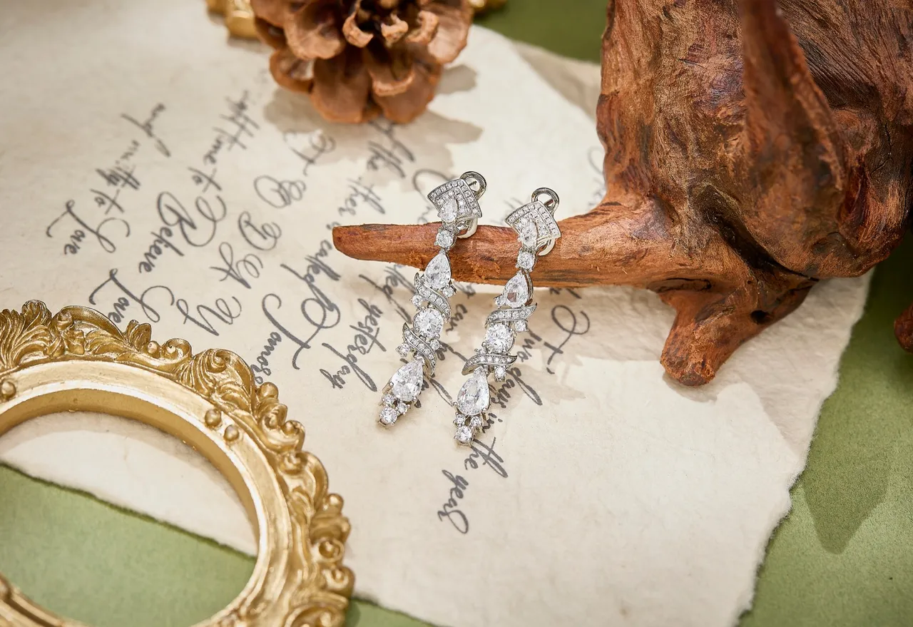Silver White Dangling Multi-Stone Earrings