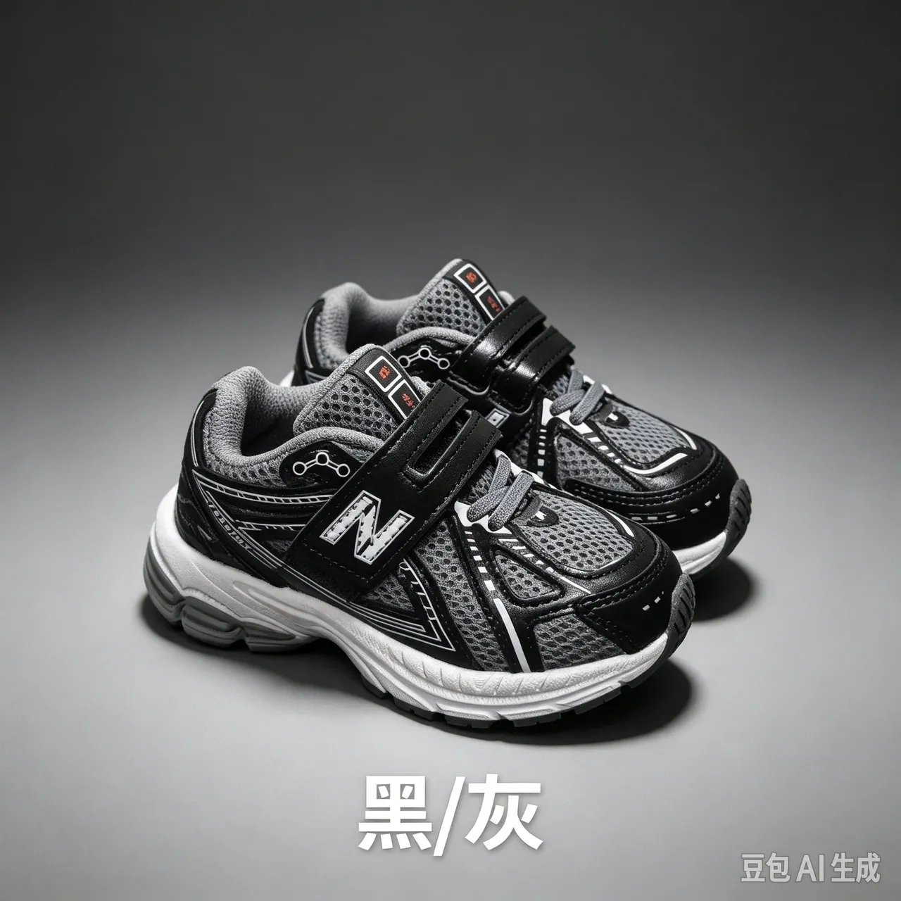New Balance Gray Blue Retro Runner Velcro Strap Closure Chunky Sneakers